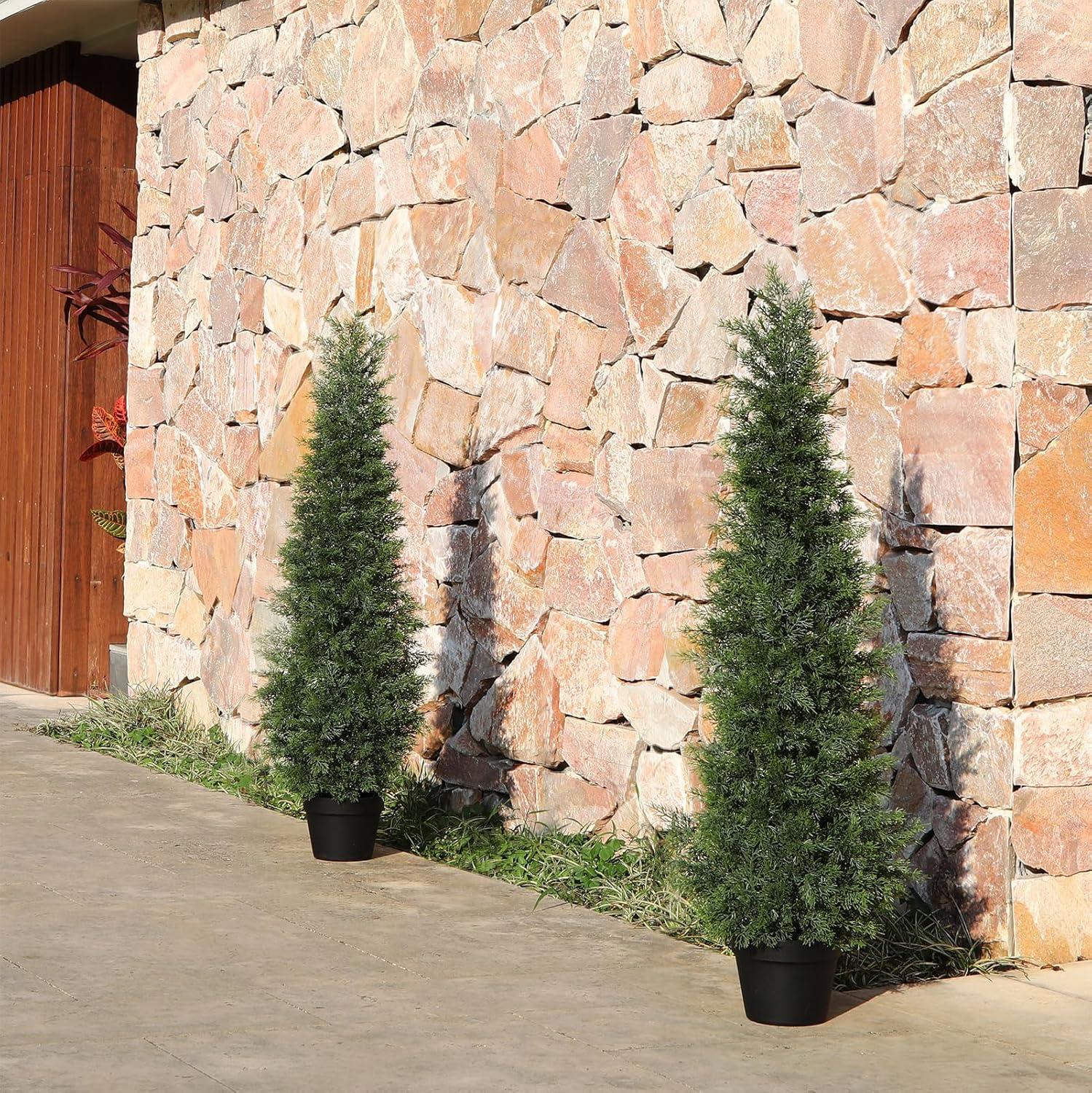 LOMANTO 4Ft Artificial Tree,Fake Topiary Cedar Tree for Indoor Outdoor,UV Rated Potted Plants for Porch Decor Faux Pine Tree for Perfect Housewarming 1Pack