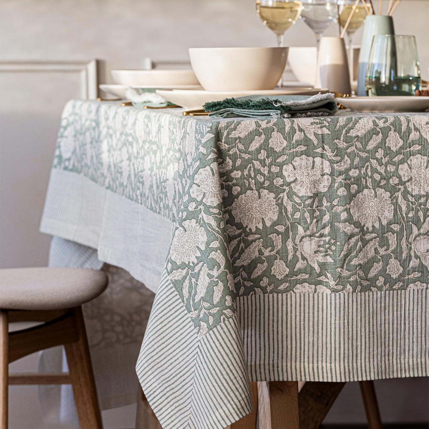 over&back Hand-Screened Tablecloth - 100% Cotton - Kitchen and Home Decor