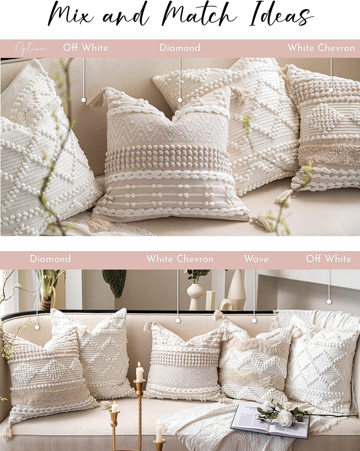 Boho Cream and Beige Woven Square Pillow Cover 22x22