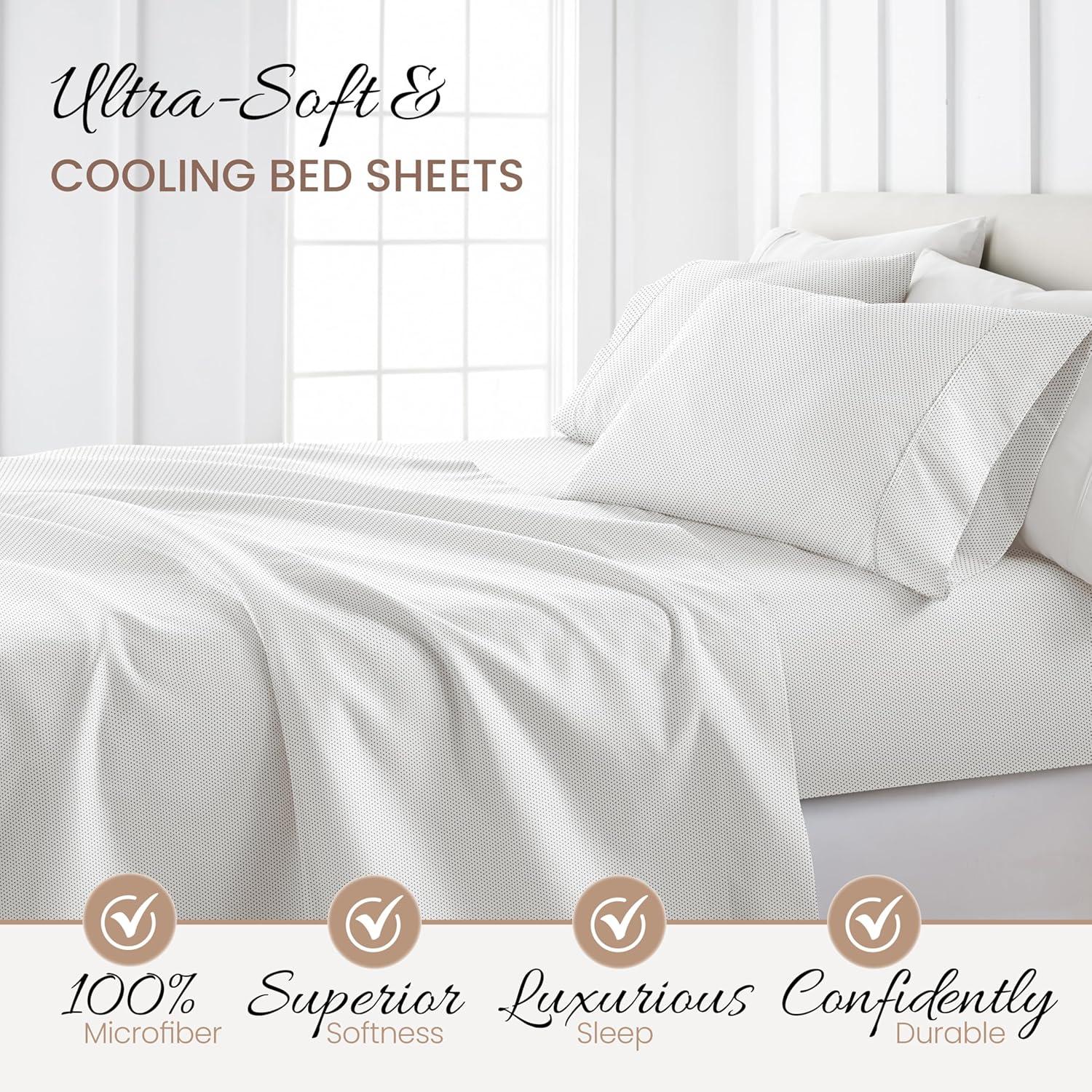 Linen Market Double-Brushed Patterned Microfiber Queen Sheet Set 4 Piece – Oeko-TEX Certified Ultra Soft & Wrinkle-Free - 16" Deep Pocket Sheets - Easy Care Queen Size - Stippled Gray