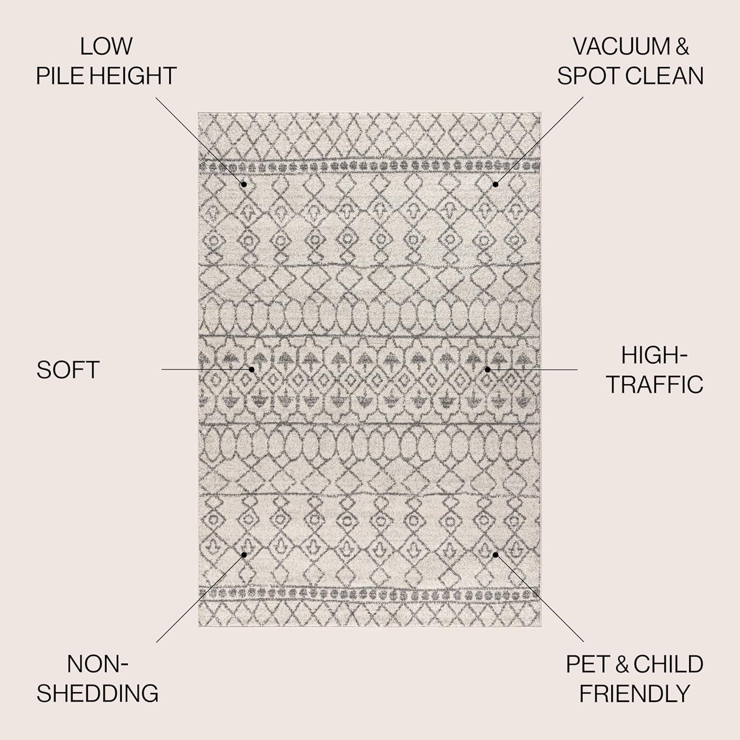 5'x8' Izil Moroccan Beni Souk Area Rug, Cream/Gray - JONATHAN Y