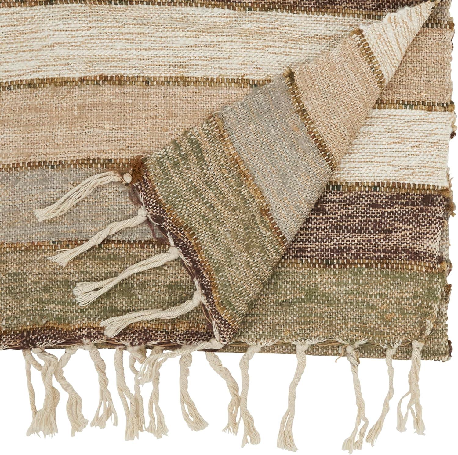 Rustic Beige and Brown Cotton Stripe Fringed Table Runner