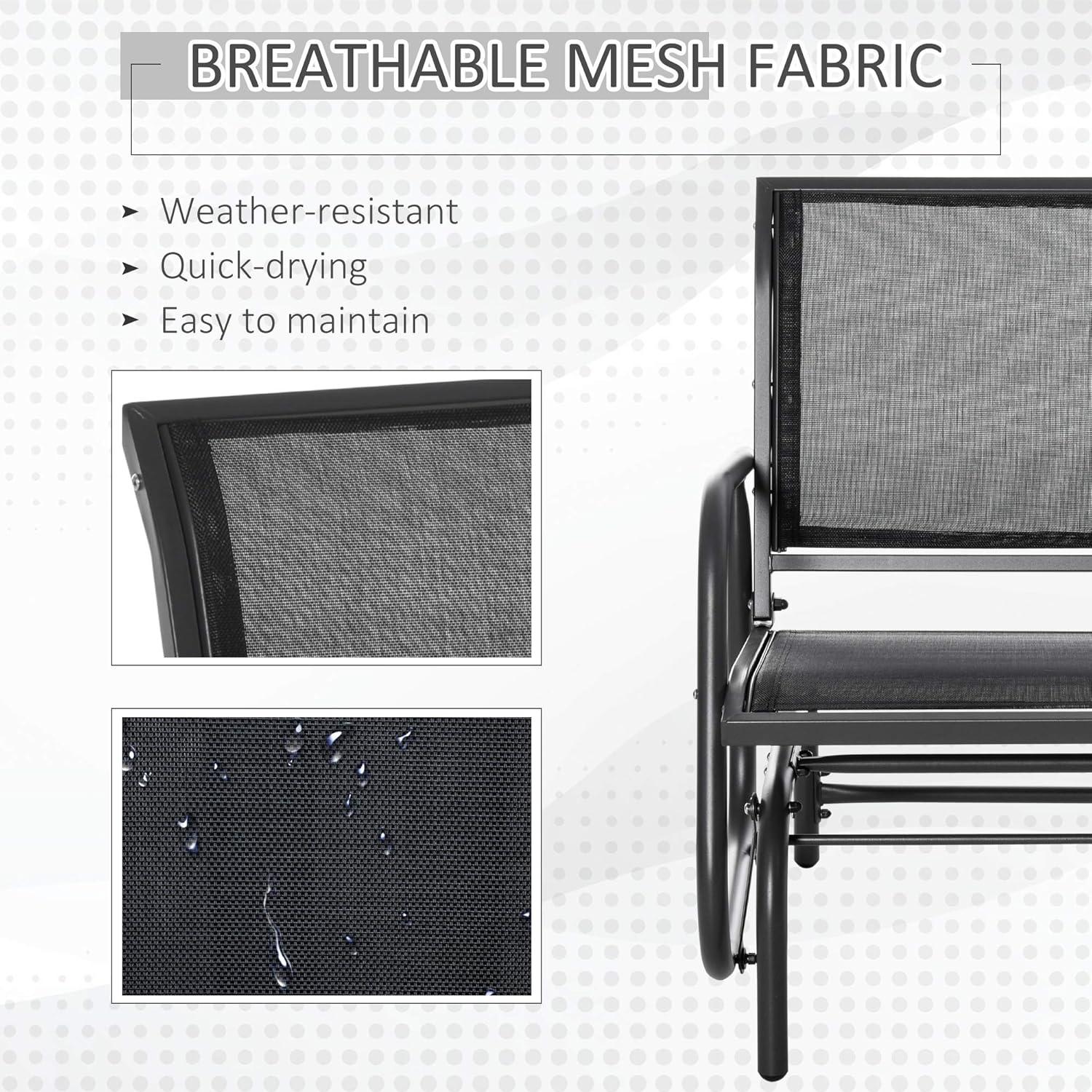 Outsunny Outdoor Glider Chairs, Swing Chair with Breathable Mesh Fabric, Curved Armrests and Steel Frame for Porch, Garden, Poolside, Balcony, Black