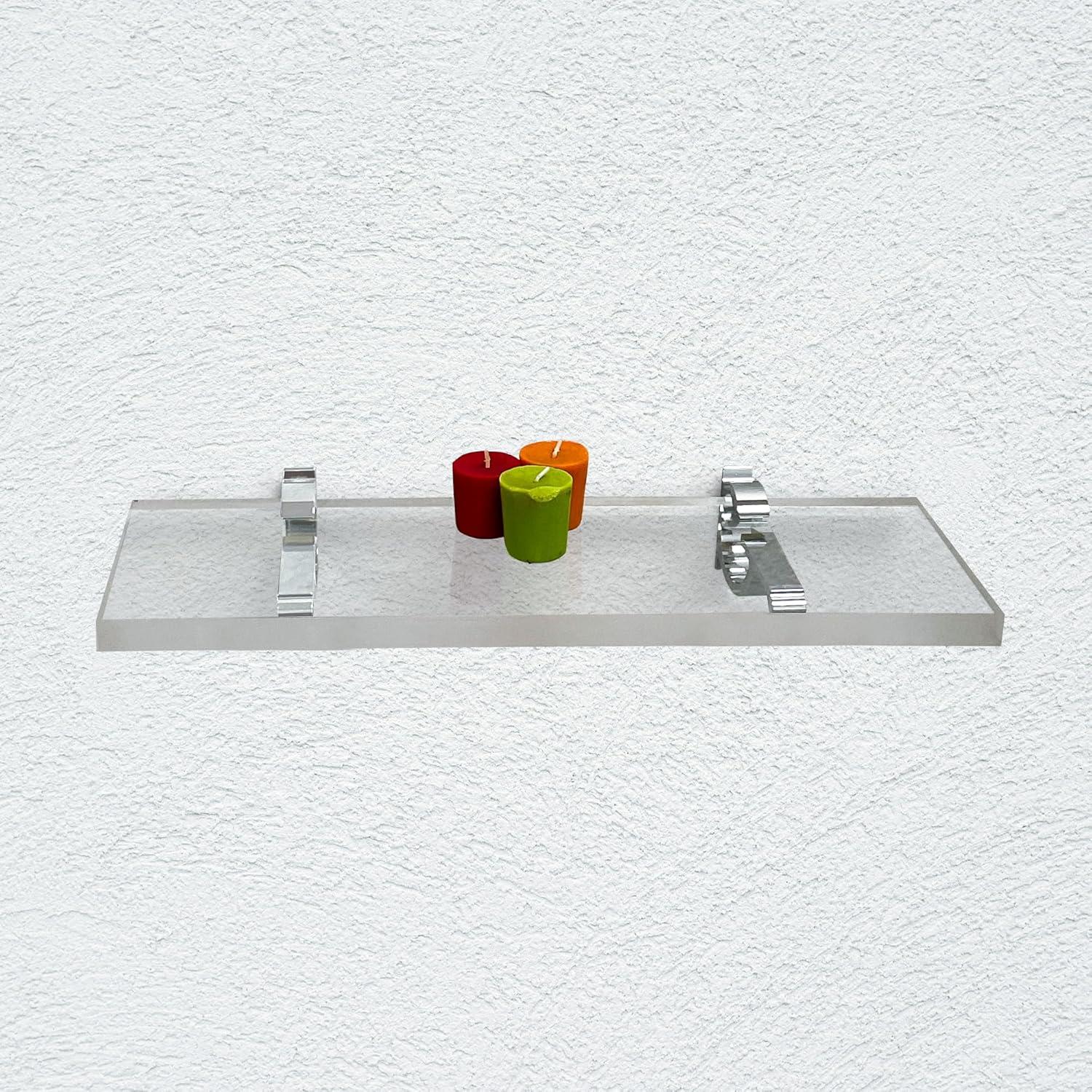 Clear Acrylic Floating Shelf with Chrome Brackets, 24" x 6"