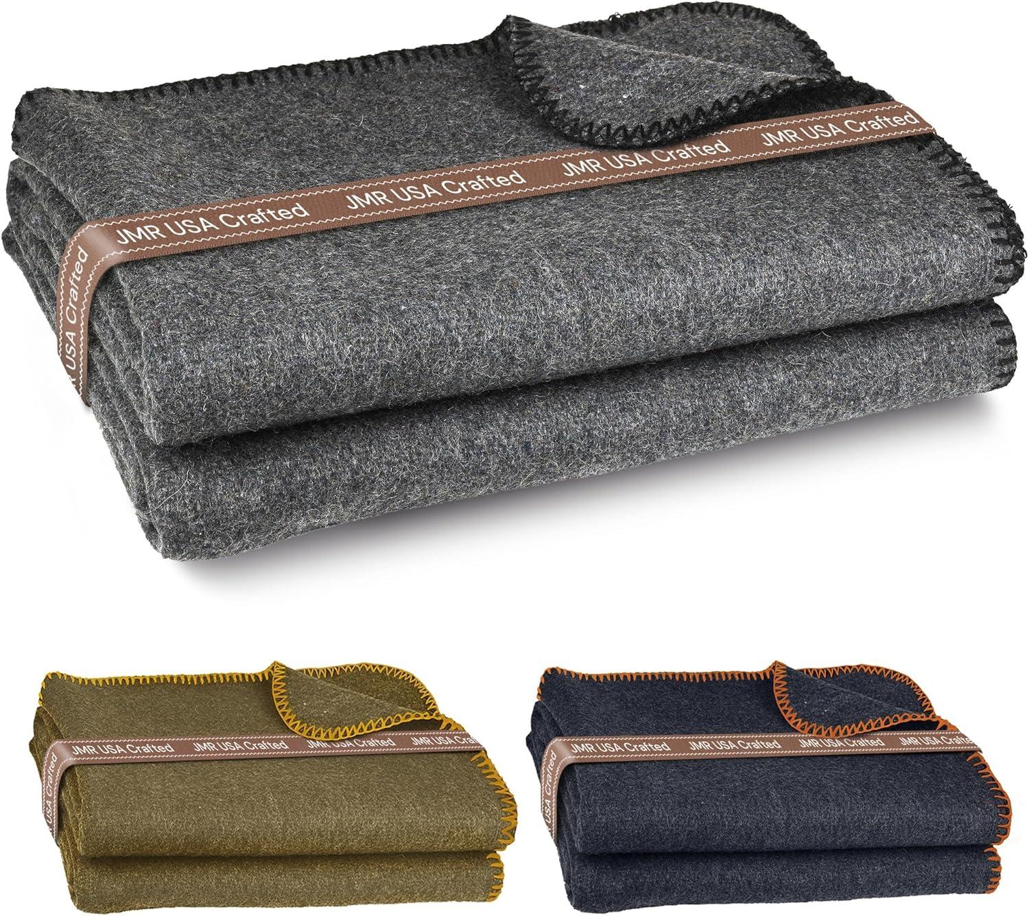 Jmr Usa Inc. Military Wool Blanket for Camping, Emergency and Everyday Use, Fire Retardant Extra Thick and Warm Outdoor Wool Blanket, 80% Wool, Grey, Size 66X90.