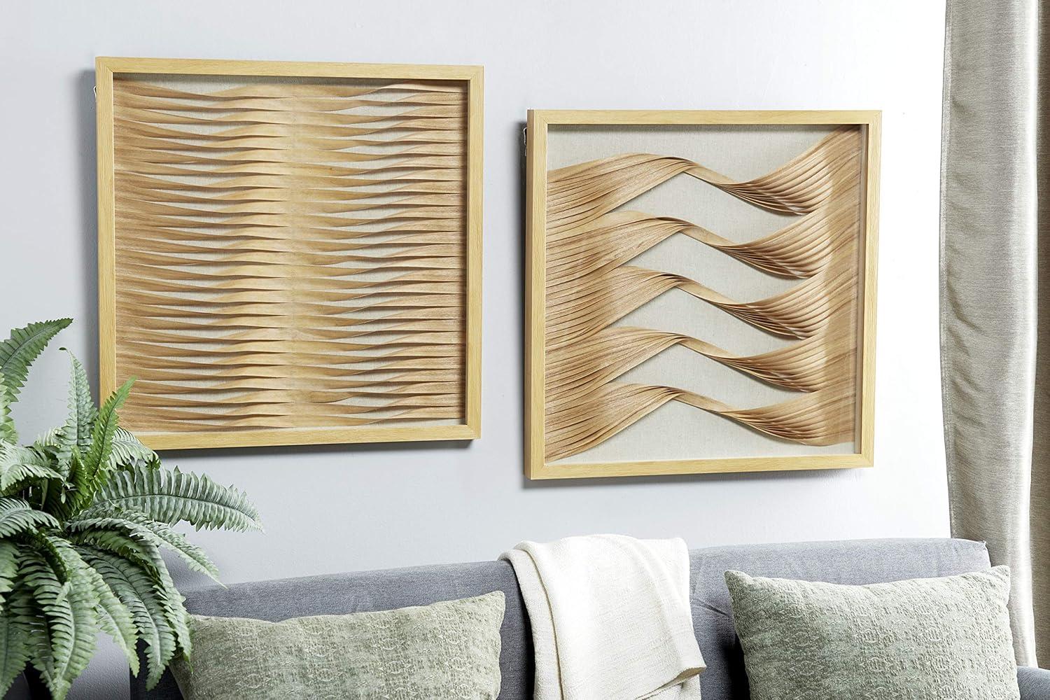 2 Piece Framed Wood Ribbon Shadow Boxes Wall Décor Set