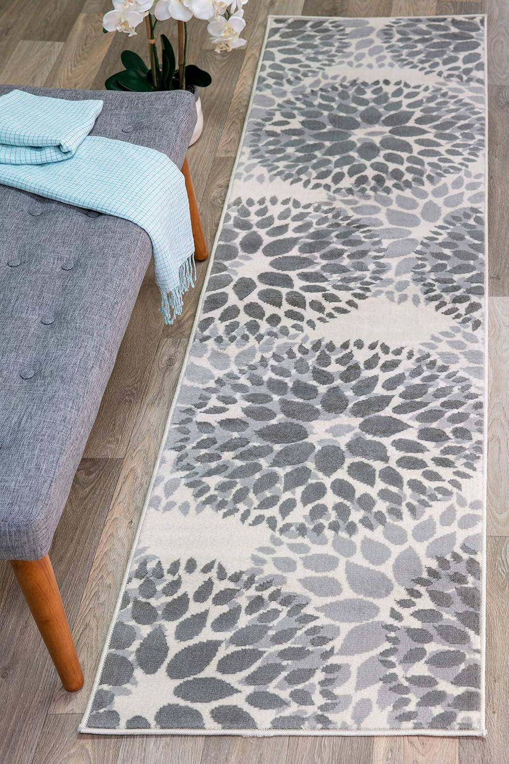 World Rug Gallery Modern Floral Circles Gray 2' x 3' Indoor Area Rug:  Botanical Pattern,  Low Pile,  Stain-Resistant
