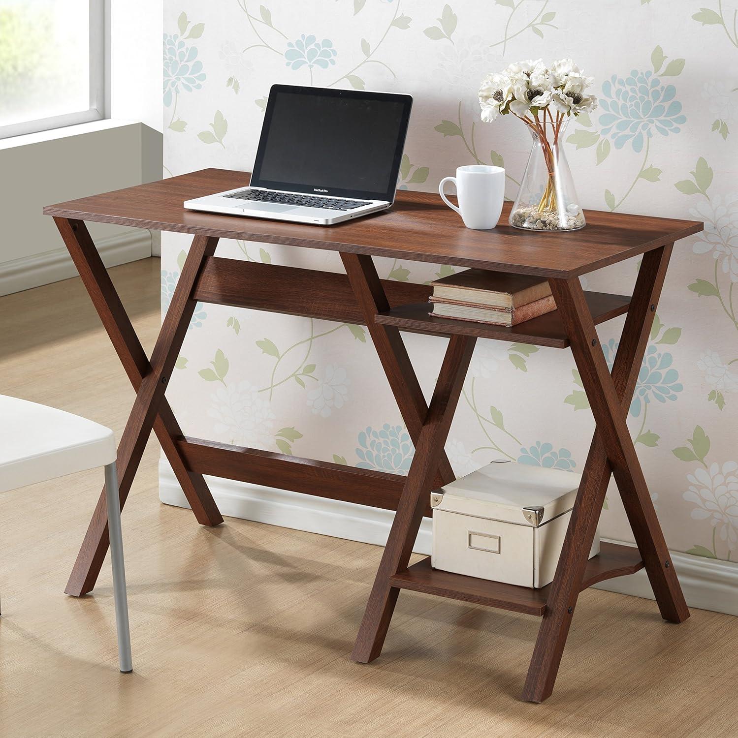 Sonoma Oak Veneer Brown Writing Desk with Shelves