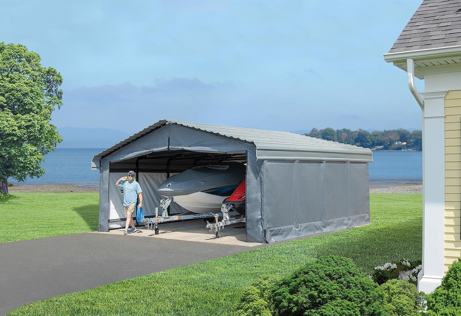 Arrow Carports Enclosure Kit for Galvanized Steel Carport, Fabric Carport Wall Panels, 20' x 20' x 7'