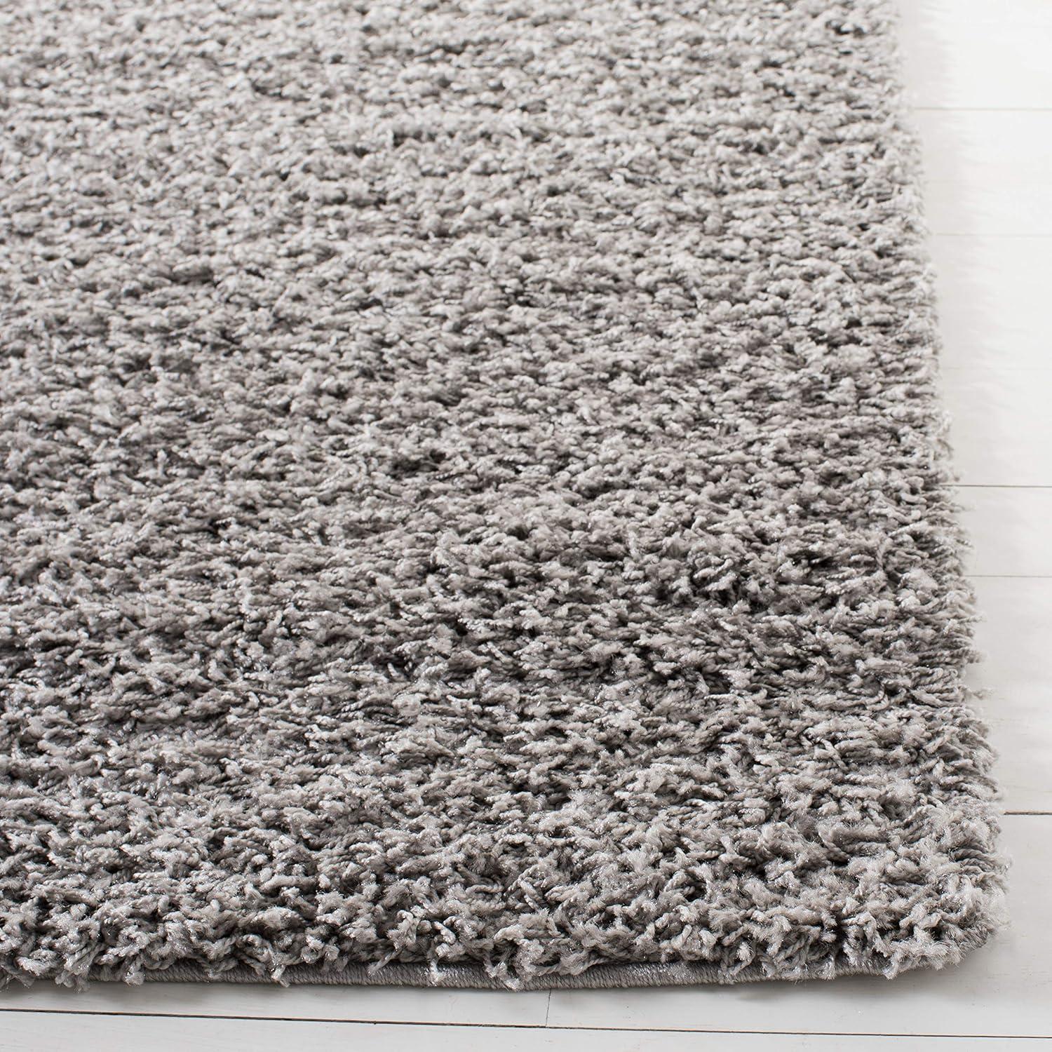 Luxurious Athens Light Grey Square Shag Rug, 6' x 9', Easy Care