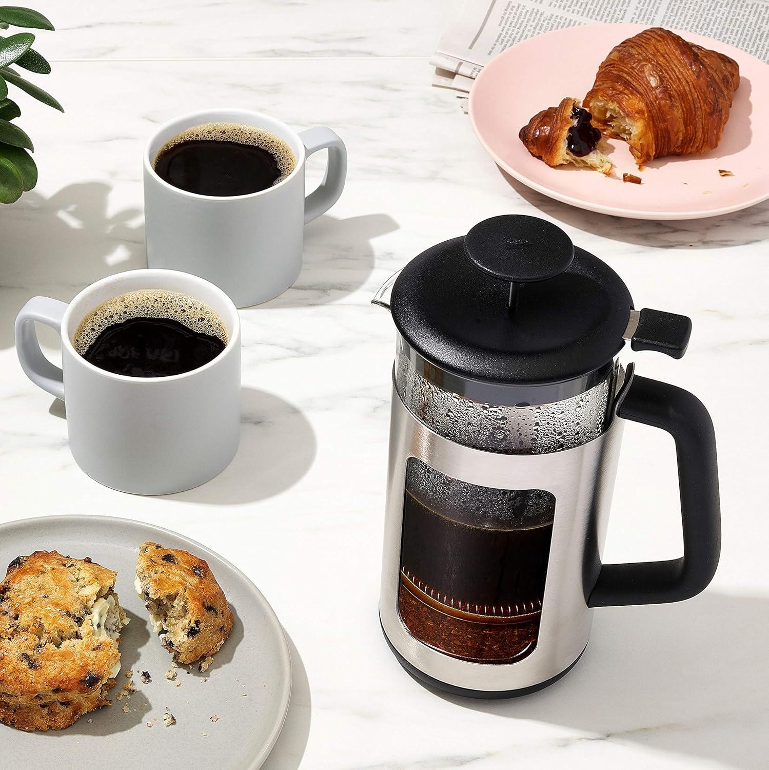OXO 8 Cup French Press Coffee Maker - Black - 11294500: Stainless Steel & Glass, Nonslip Base, Manual, Hand Wash