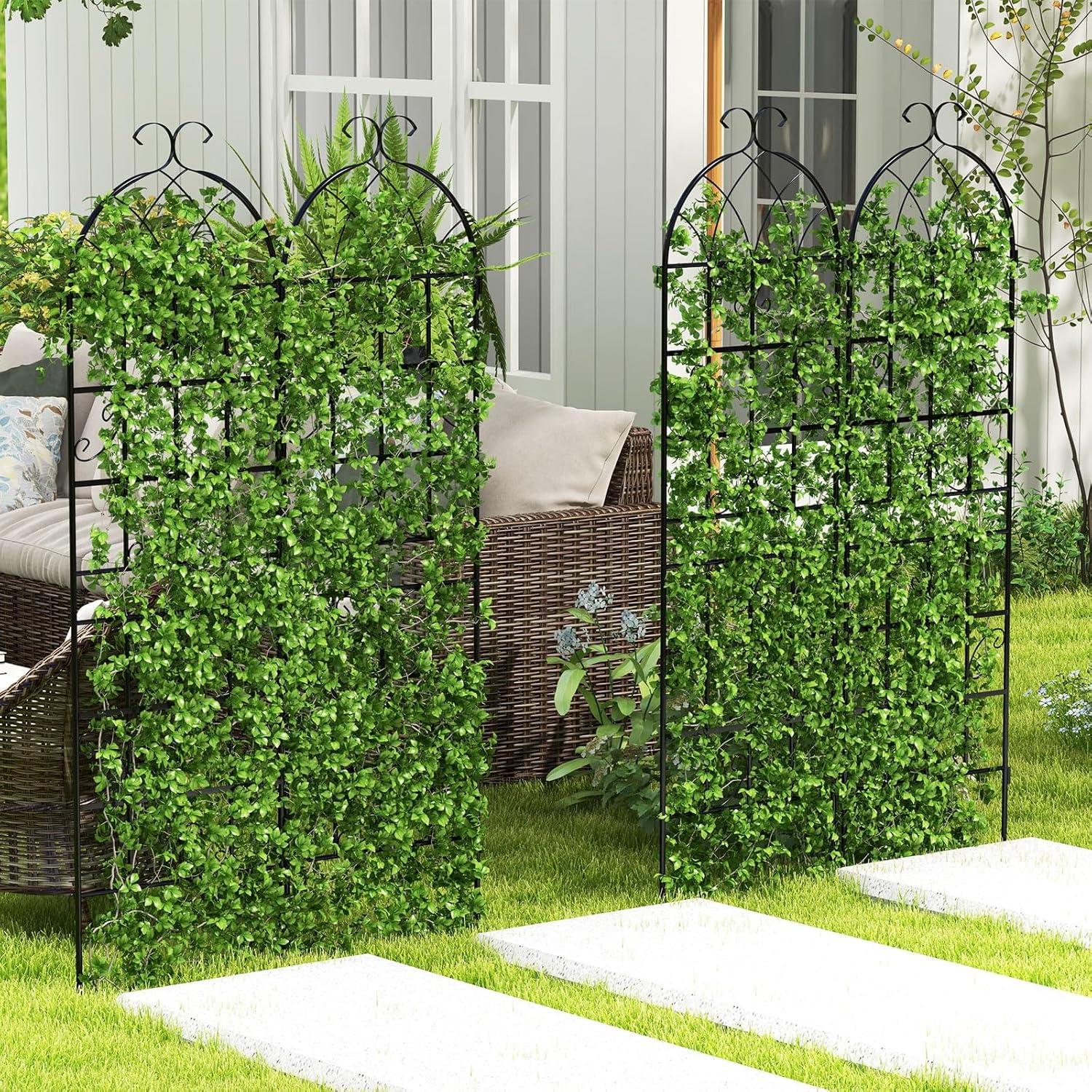 Black Galvanized Metal 6-Foot Garden Trellis Set