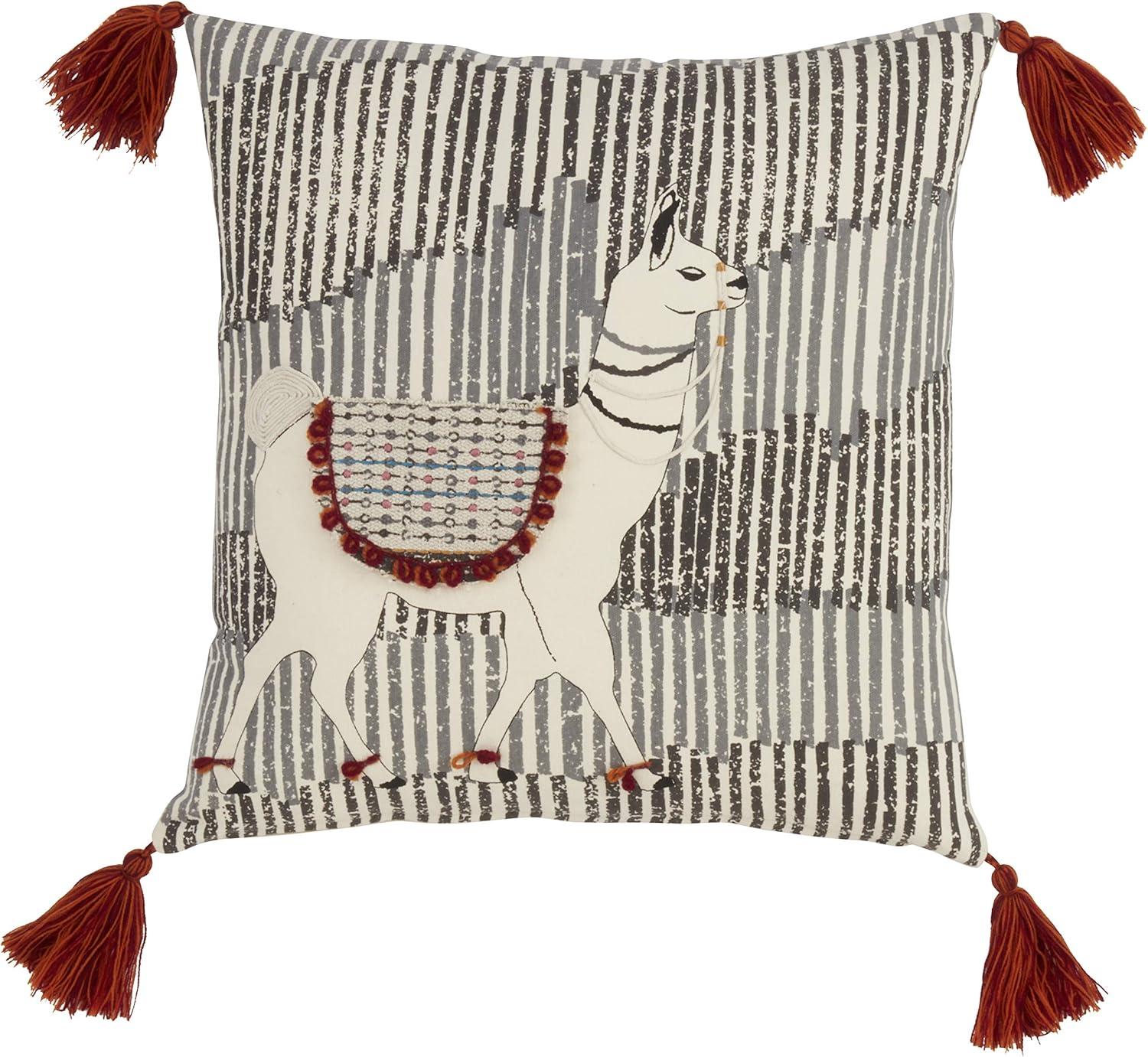 Saro Lifestyle Llama Tassel Pillow - Down Filled, 18" Square, Multi