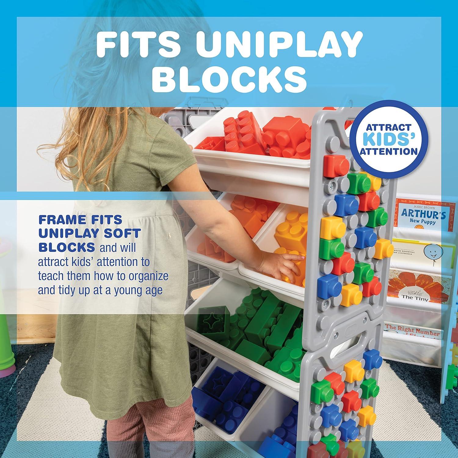 UNiPLAY Toy Organizer With 6 Removable Storage Bins and Block Play Panel, Multi-Size Bin Organizer