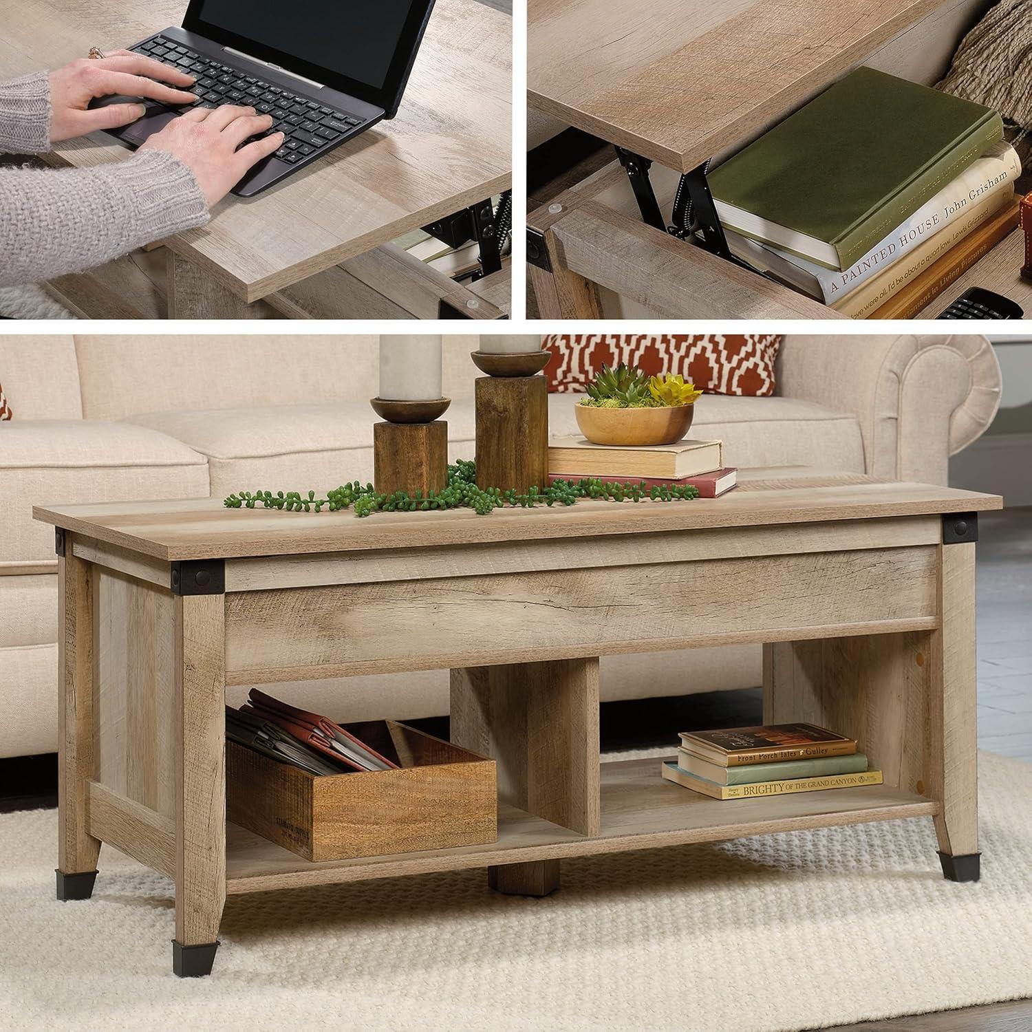 Sauder Carson Forge Lift Top Coffee Table Lintel Oak: Traditional Style, Particle Board, Paper Veneer, 5 Year Warranty