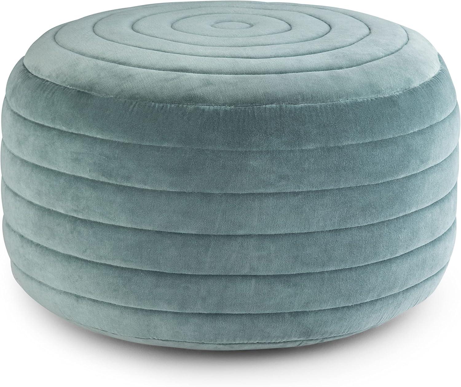 Vivienne Turquoise Velvet Round Pouf Ottoman