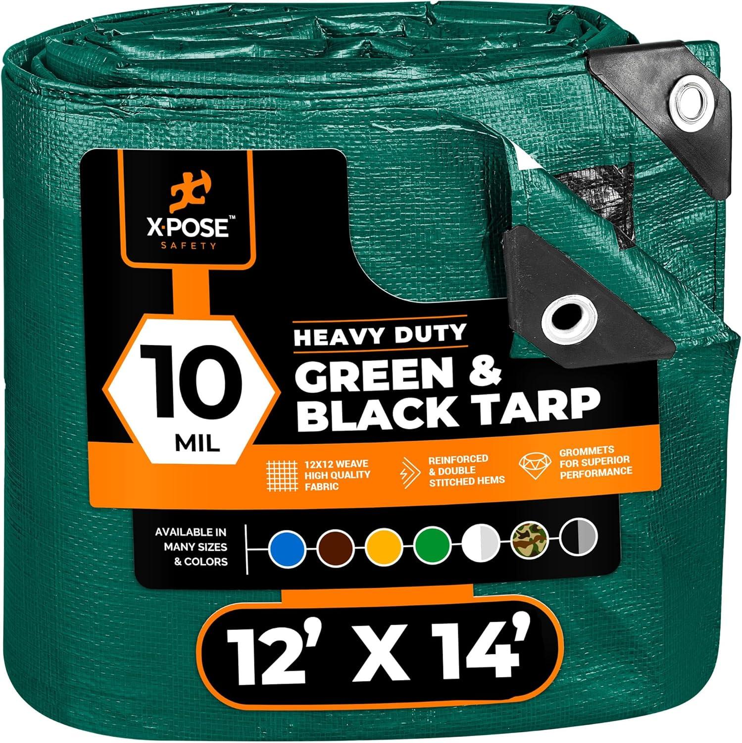 Heavy Duty 12' x 14' Green and Black Polyethylene Tarp