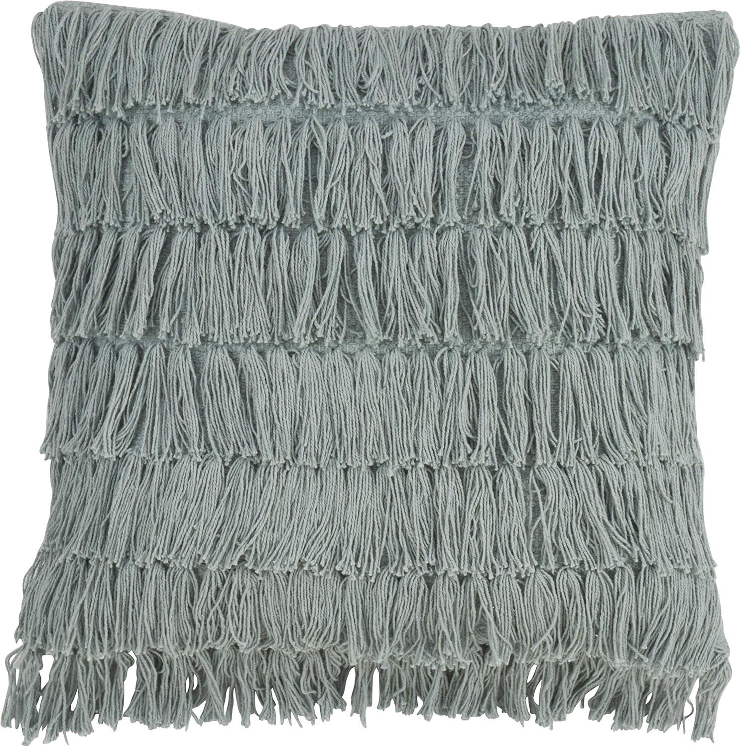 Fennco Styles Bohemian Woven Fringes Down Filled 18 x 18 Inch Cotton Throw Pillow with Case & Insert - Mint