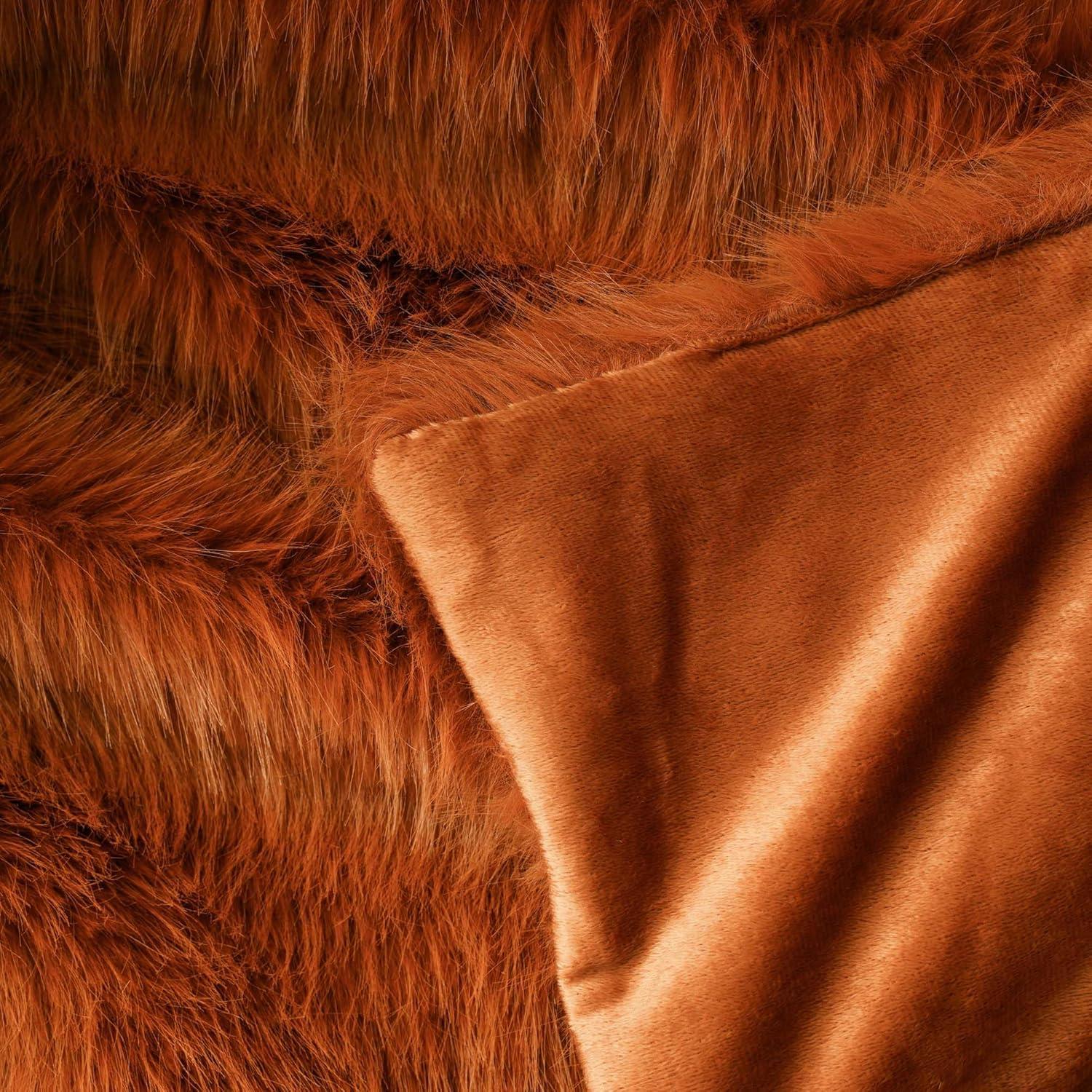 Orange Faux Fur and Velvet Throw Blanket, 50"x60"