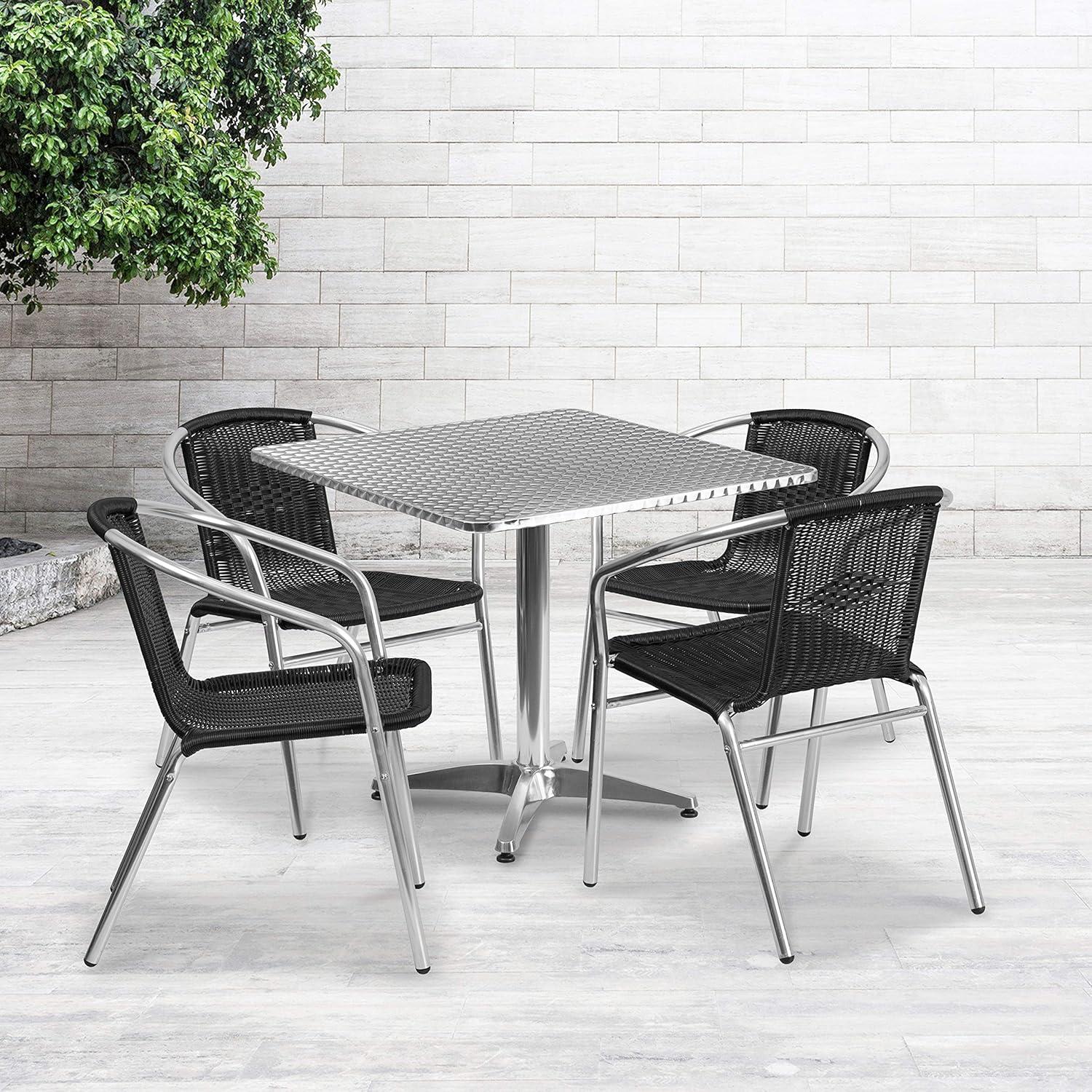 Flash Furniture 27.5'' Square Aluminum Indoor-Outdoor Table Set with 4 Rattan Chairs