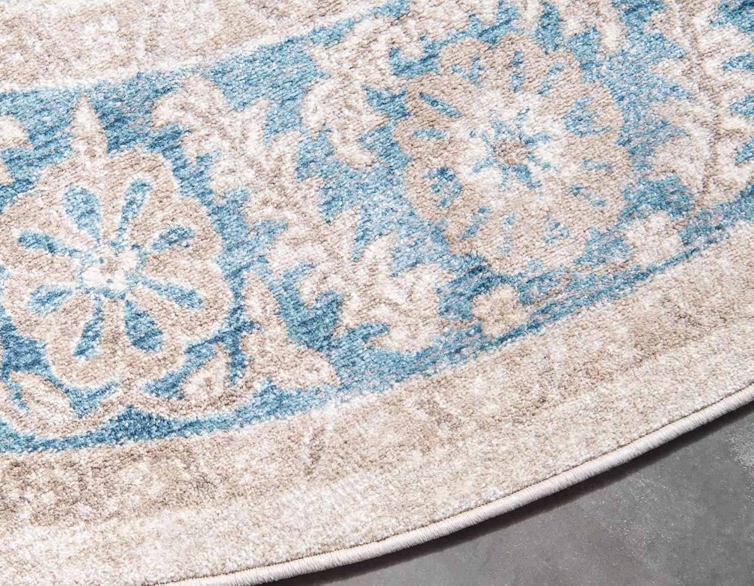 Unique Loom 4' 1 x 4' 1 Round Cream Salzburg Altstadt Area Rug