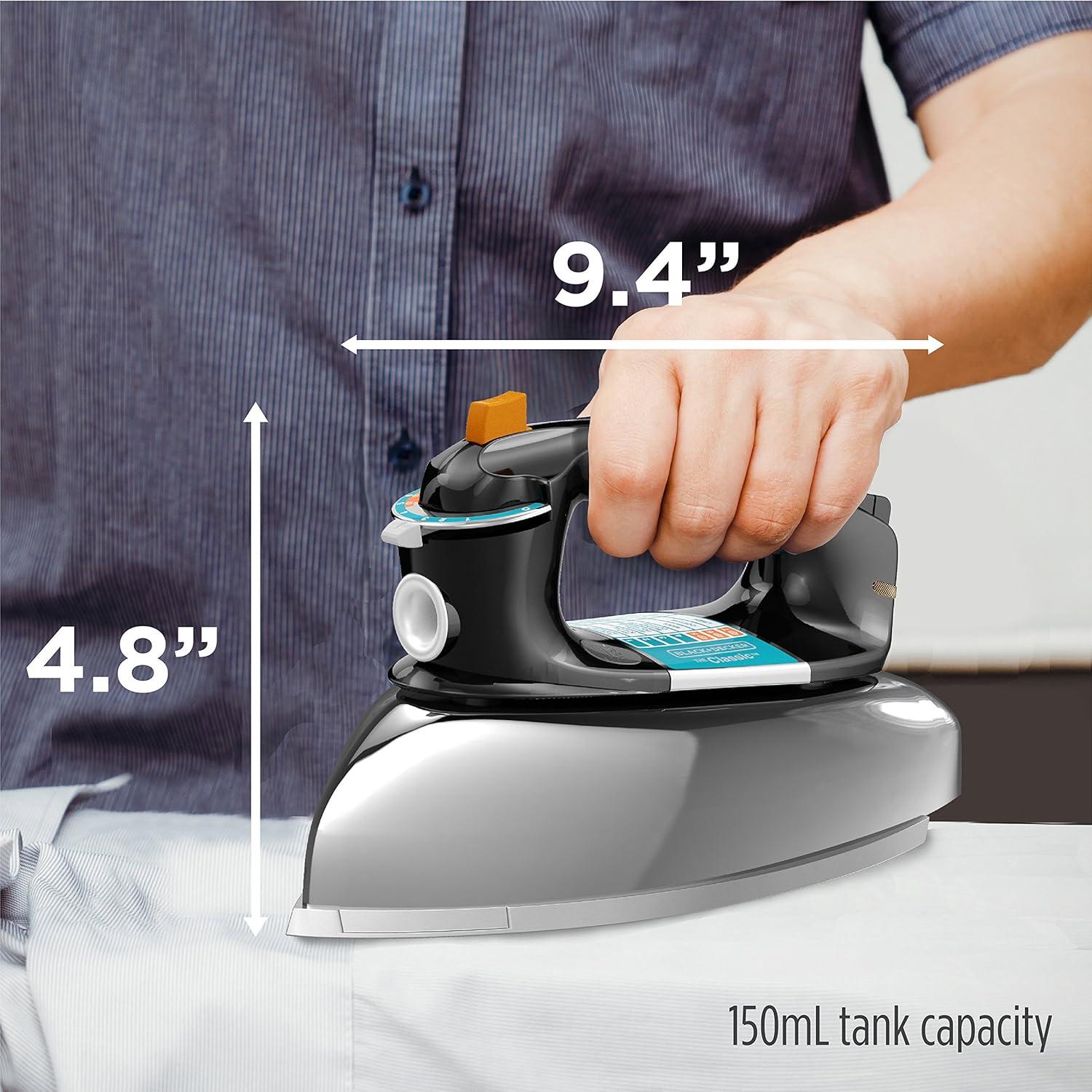 Black and Silver Aluminum Soleplate Steam Iron with 7 Temperature Settings