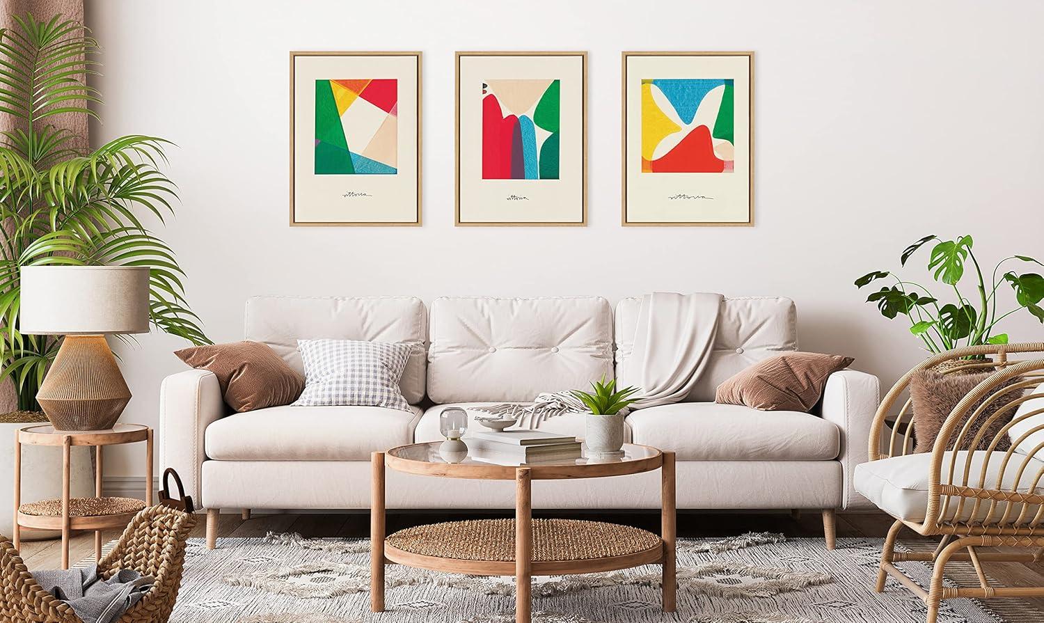 Kate and Laurel Sylvie Bright Modern Colorful Abstract Series Framed Canvas Wall Art Set by Amber Vittoria, 3 Piece Set Natural, Modern Geometric Three-Piece Wall Art Set