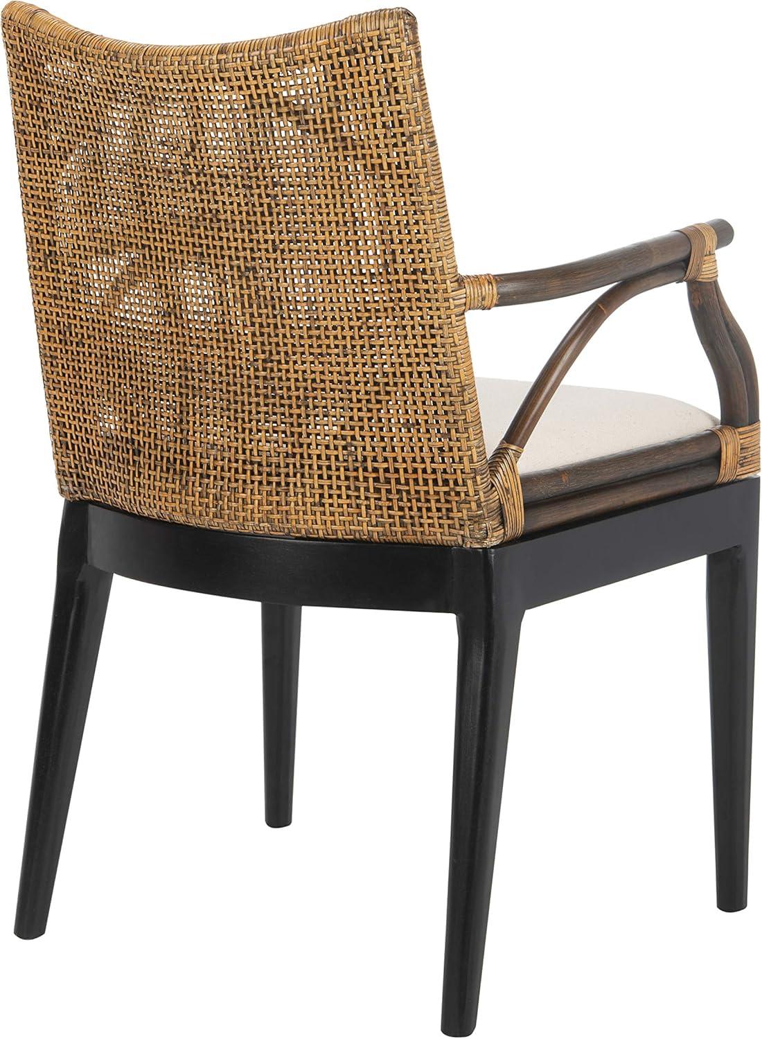 Gianni Transitional Rattan and Mahogany Arm Chair in Brown/Black