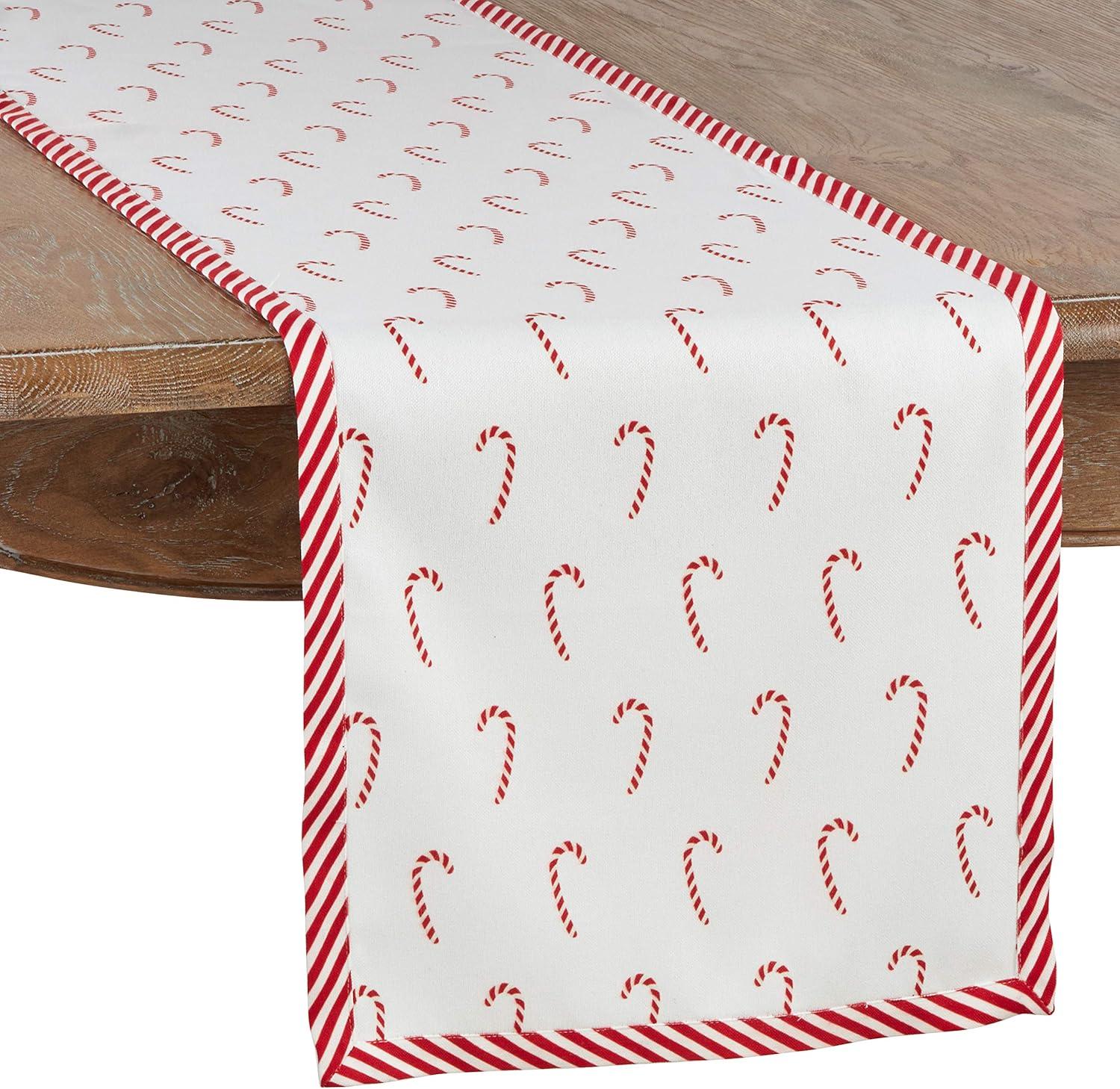 Saro Lifestyle Christmas Table Runner With Candy Cane Border