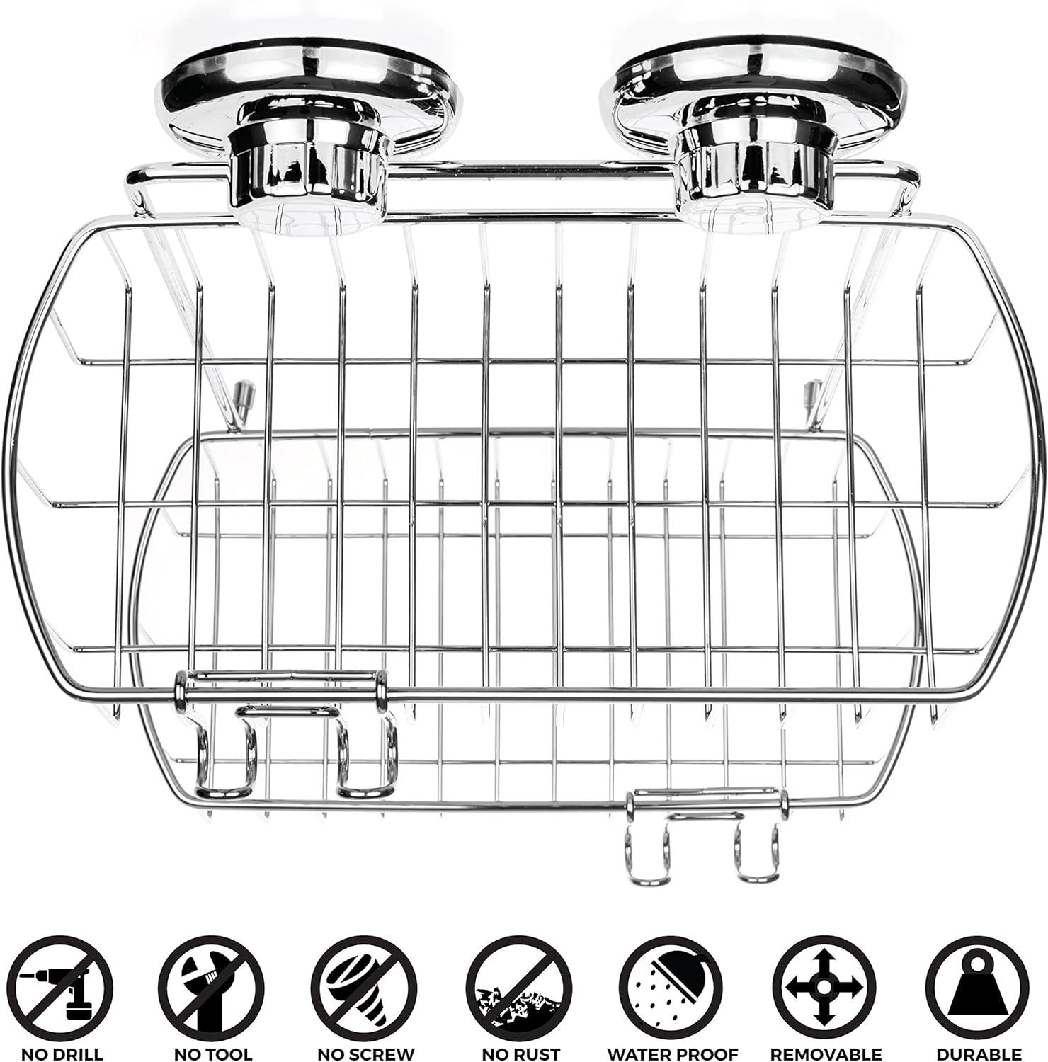 HASKO accessories - Shower Caddy with Suction Cup - 304 Stainless Steel 2Tier Basket for Bathroom - Rustproof (Chrome)