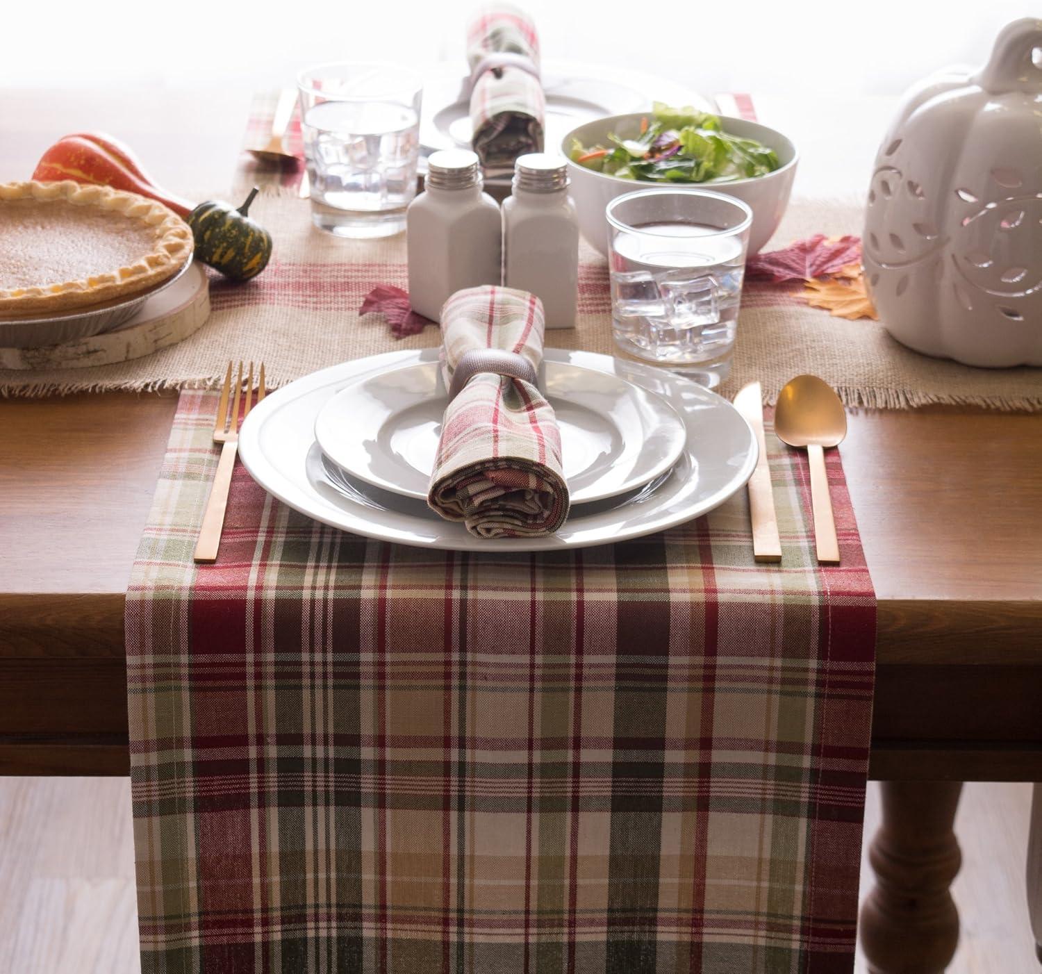 Give Thanks Plaid Cotton Fall Table Runner 14x108