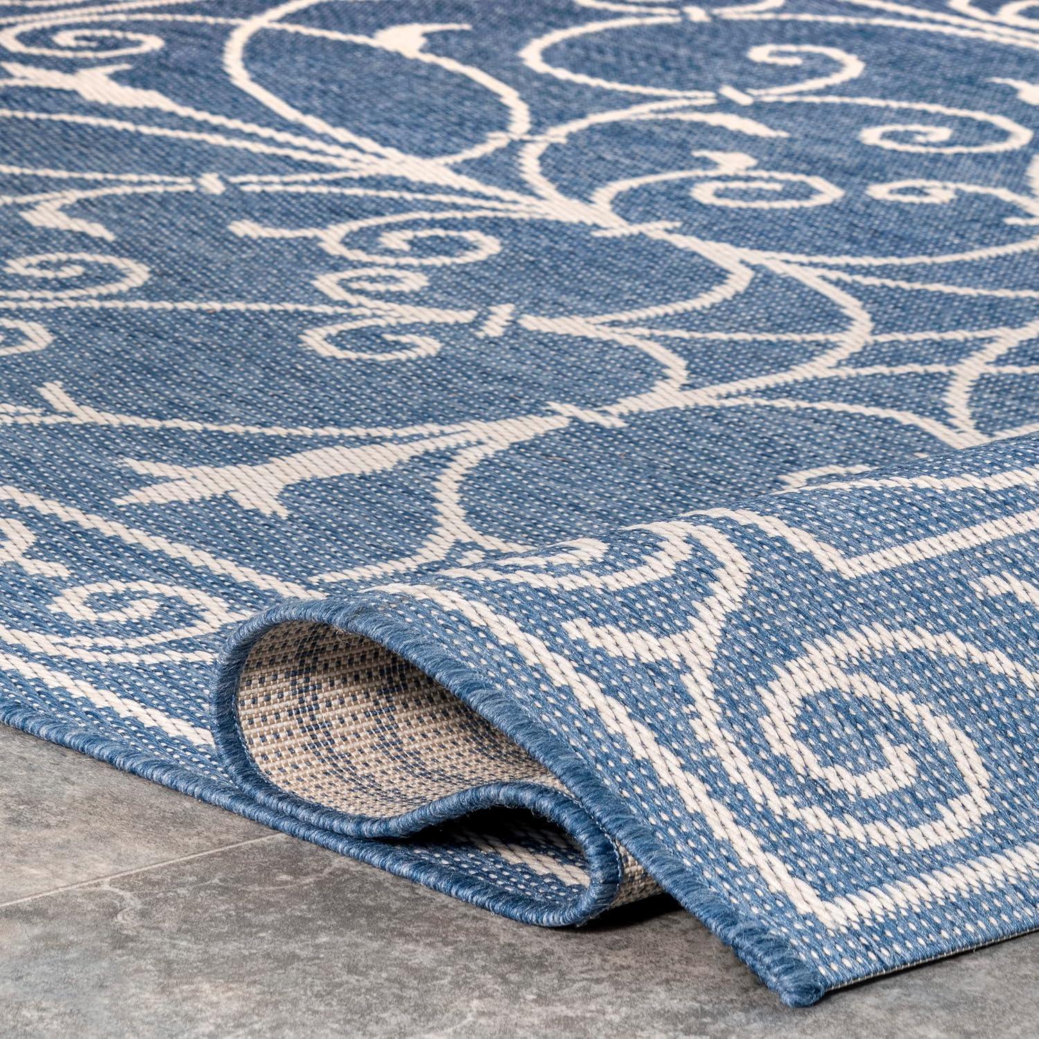 Charming Blue 5' x 7' Rectangular Synthetic Indoor/Outdoor Rug