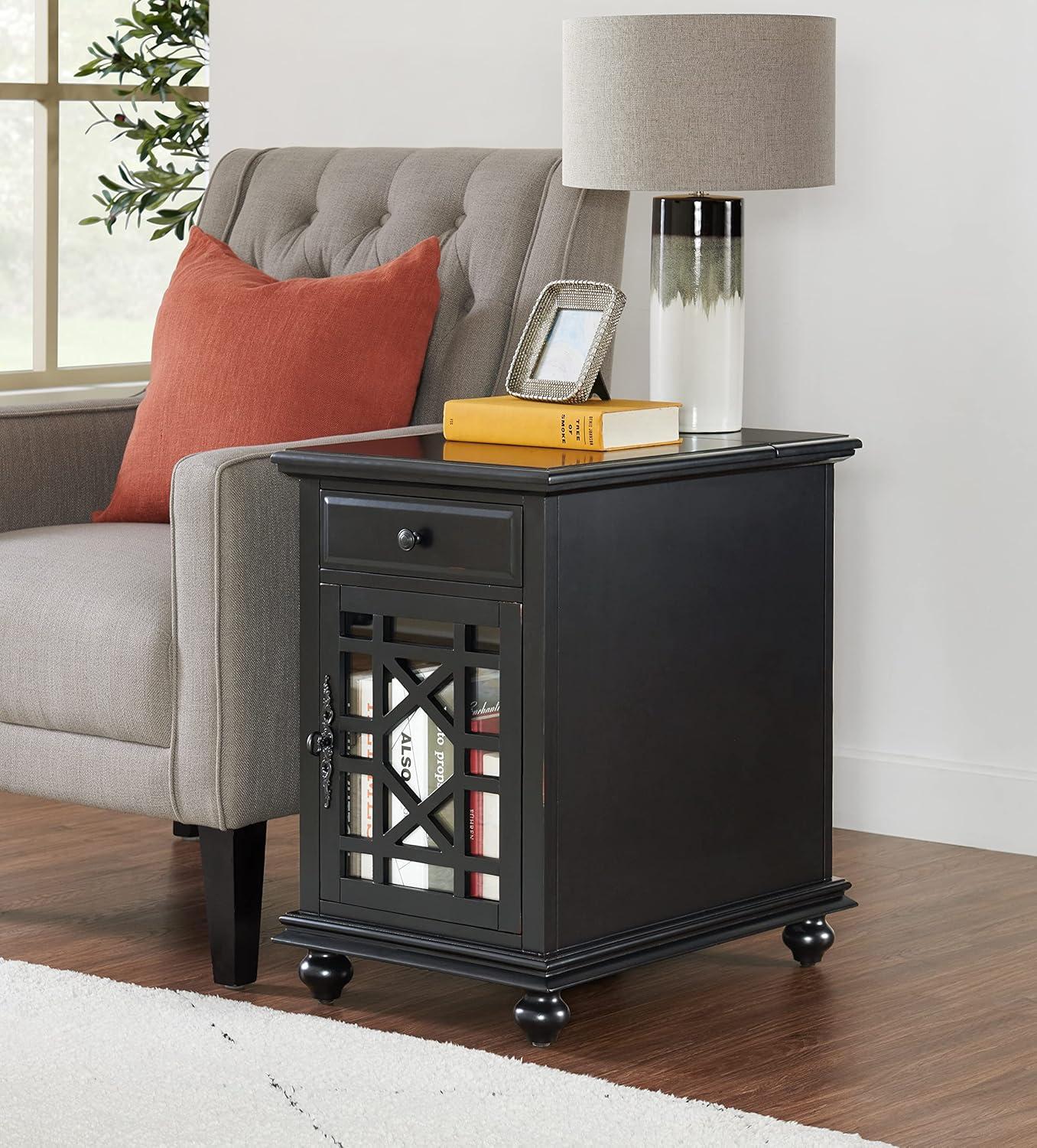 Martin Svensson Home Antique Black Elegant Chairside Table with Power