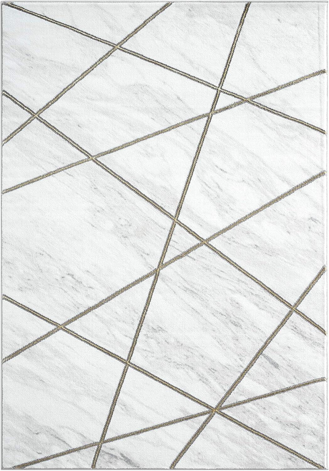 Luxurious Gray Marble Synthetic 6' x 9' Area Rug with Gold Accents