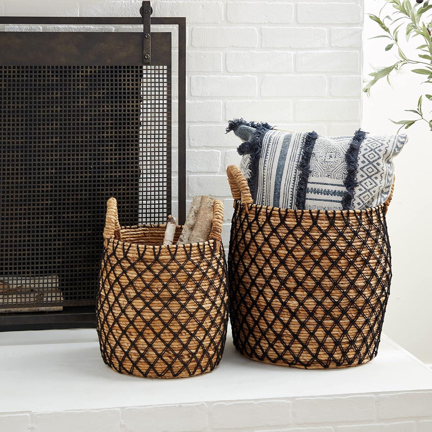 Brown Round Banana Leaf Storage Basket Set, 19"