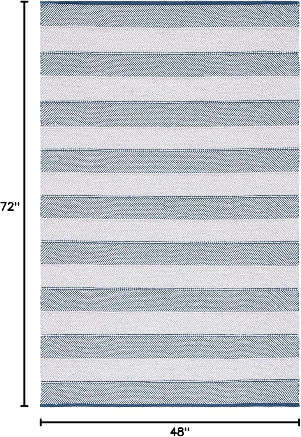 Grey and Blue Striped 4' x 6' Wool Cotton Area Rug