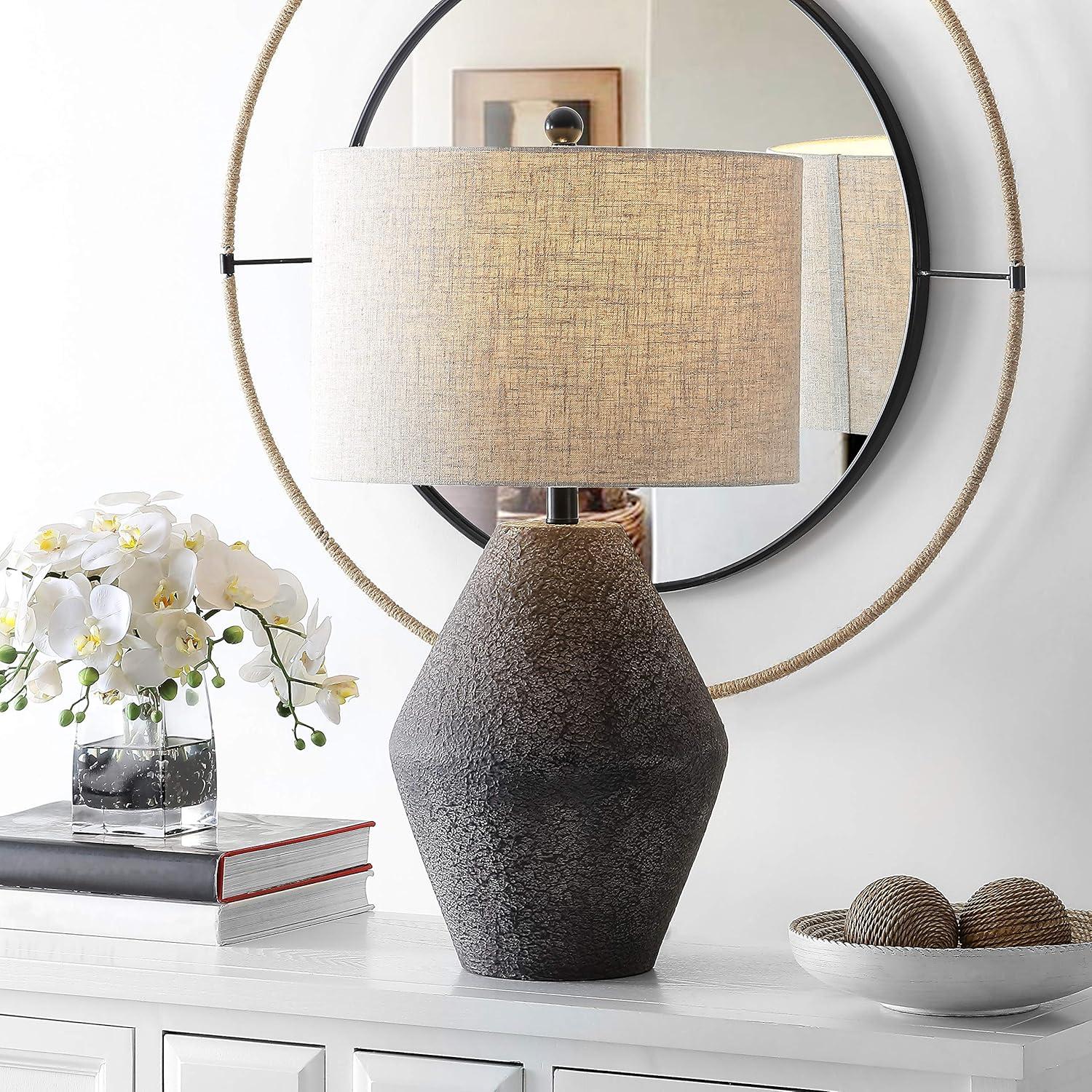 Ersta Angled Gourd Silhouette Table Lamp in Earthy Brown with Oatmeal Shade