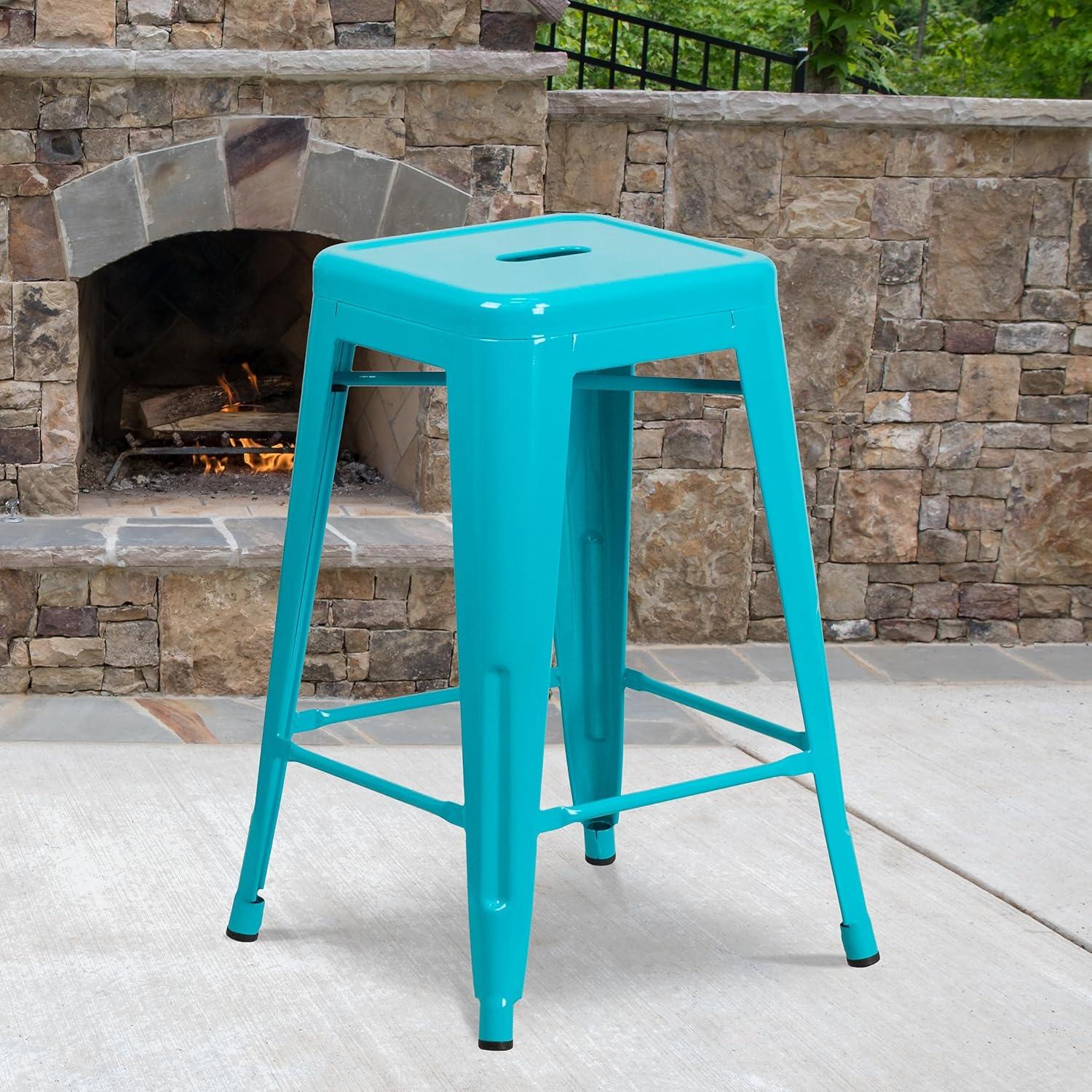 Flash Furniture Commercial Grade 24" High Backless Crystal Teal-Blue Indoor-Outdoor Counter Height Stool