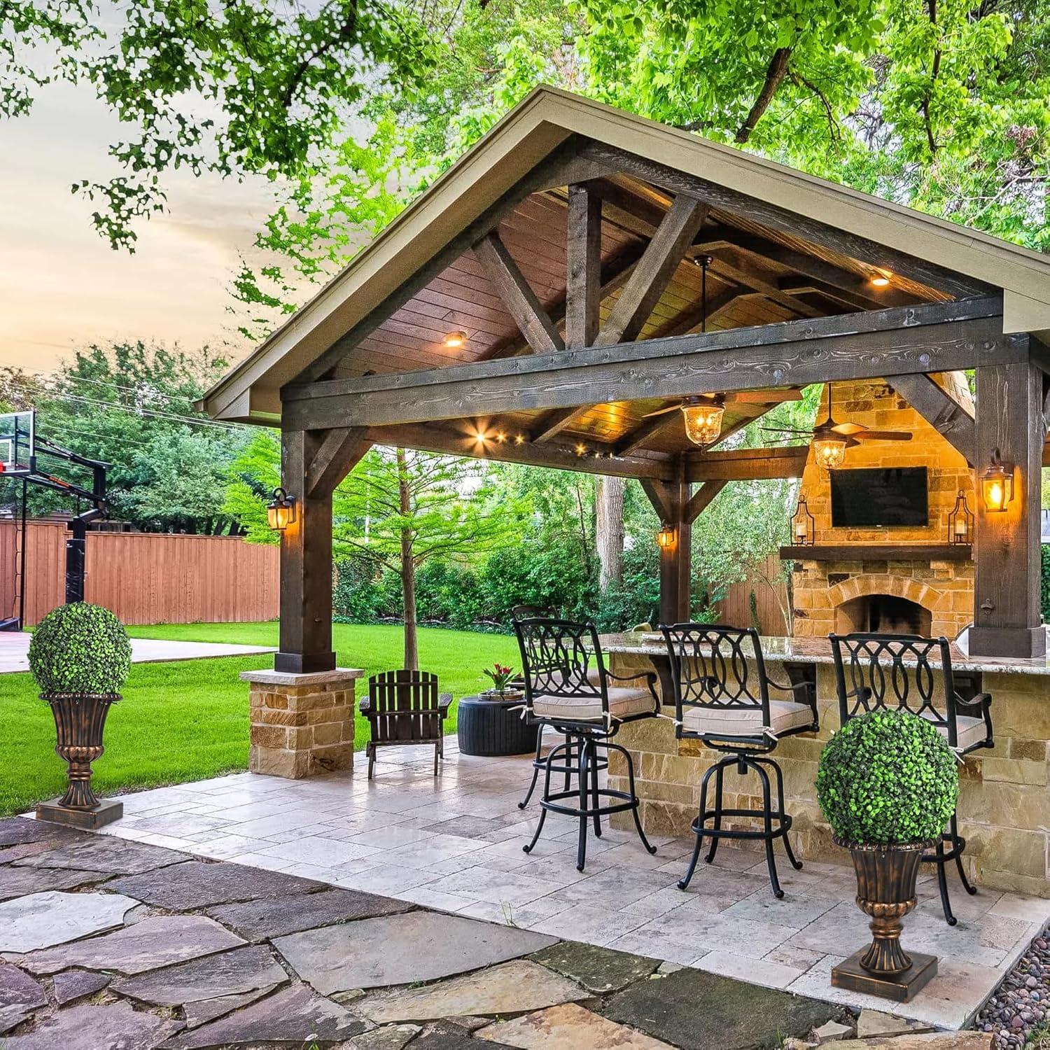 Yuan Home 2Pcs 12” Artificial Plant Topiary Ball With Pot, Faux Boxwood Balls With LED