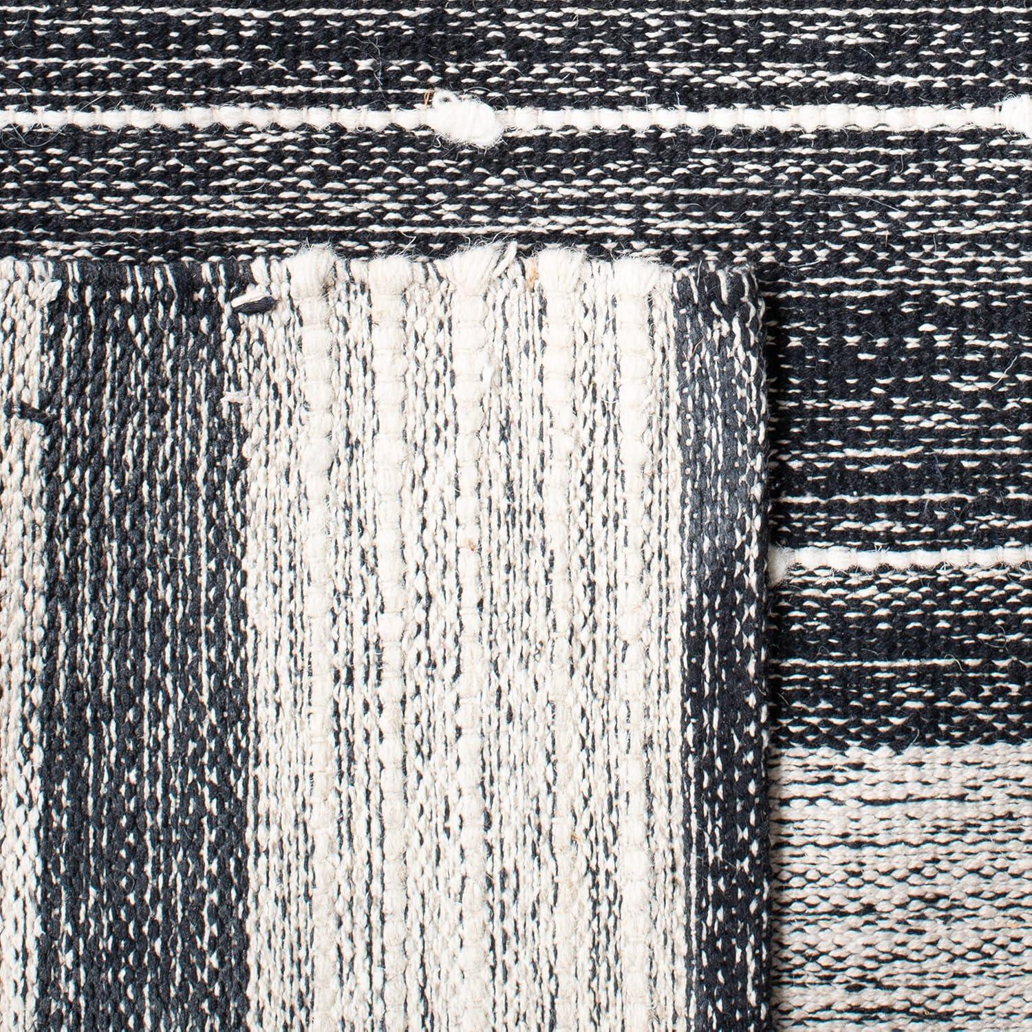 Striped Kilim STK509 Hand Woven Area Rug - Black/Ivory - 7'x7' - Safavieh.