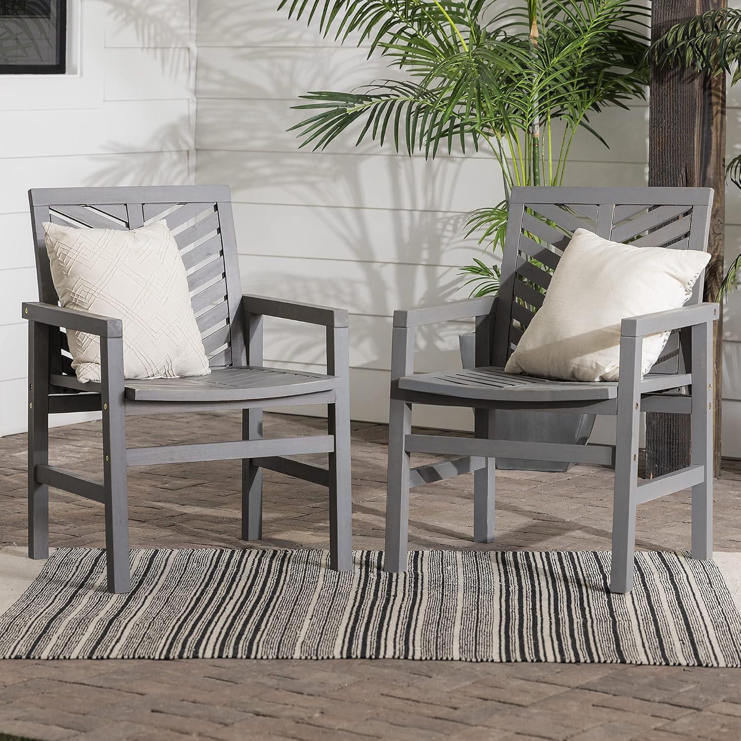 Walker Edison Outdoor Wood Chevron Patio Chair in Gray Wash (Set of 2)