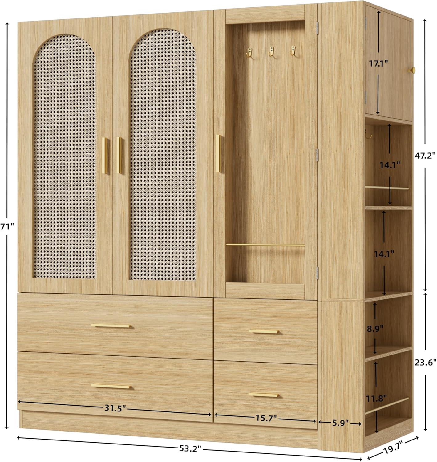 Everly Quinn Freestanding Armoire Wardrobe Closet with 2 Woven Doors