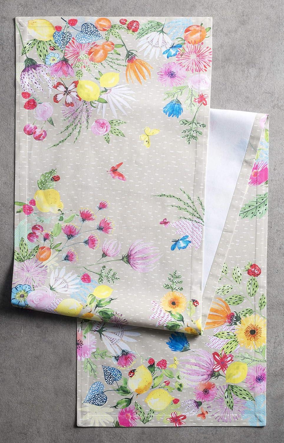 Beige Floral Cotton Single Layer Table Runner