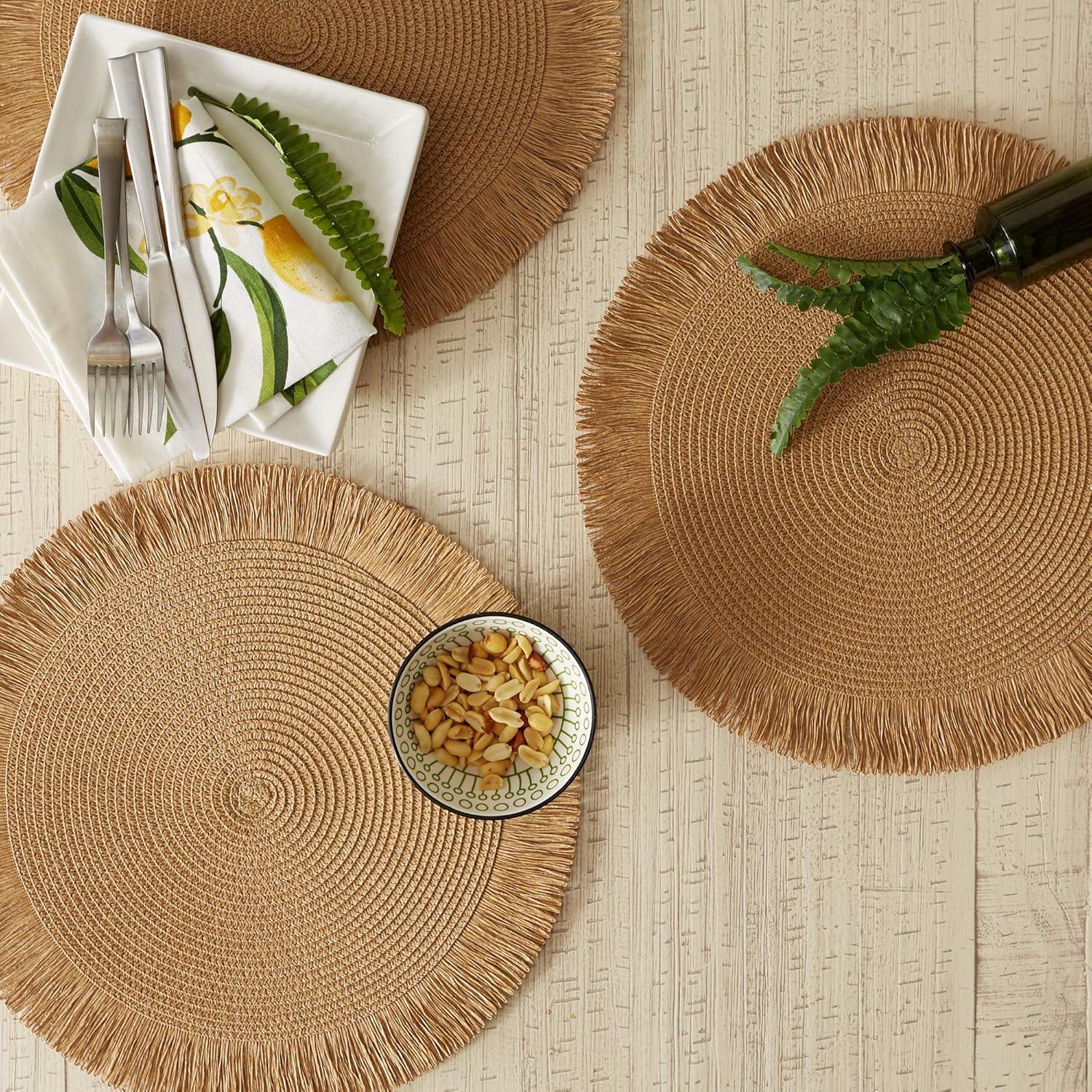 DII Natural Fringe Woven Polyester Round Placemat (Set of 6) 15 Round