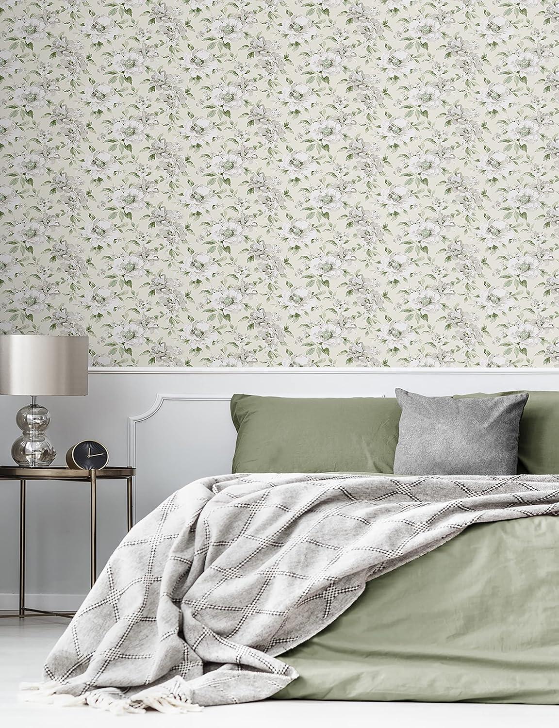 Surface Style - Peel and Stick Wallpaper, Whimsical Wallpaper for Bedroom, Dorm Room Essentials, Self Adhesive, Vinyl, 30.75 Sq Ft Coverage (Whispery Floral Collection, Celadon)