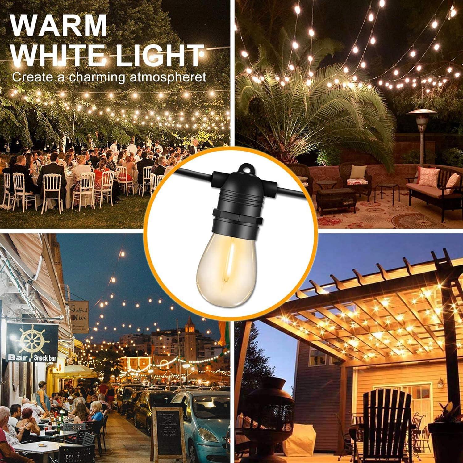 SUNAPEX Solar String Lights Outdoor Waterproof, 48FT Solar Patio Lights with Shatterproof Edison Bulbs,Outdoor String Lights Solar