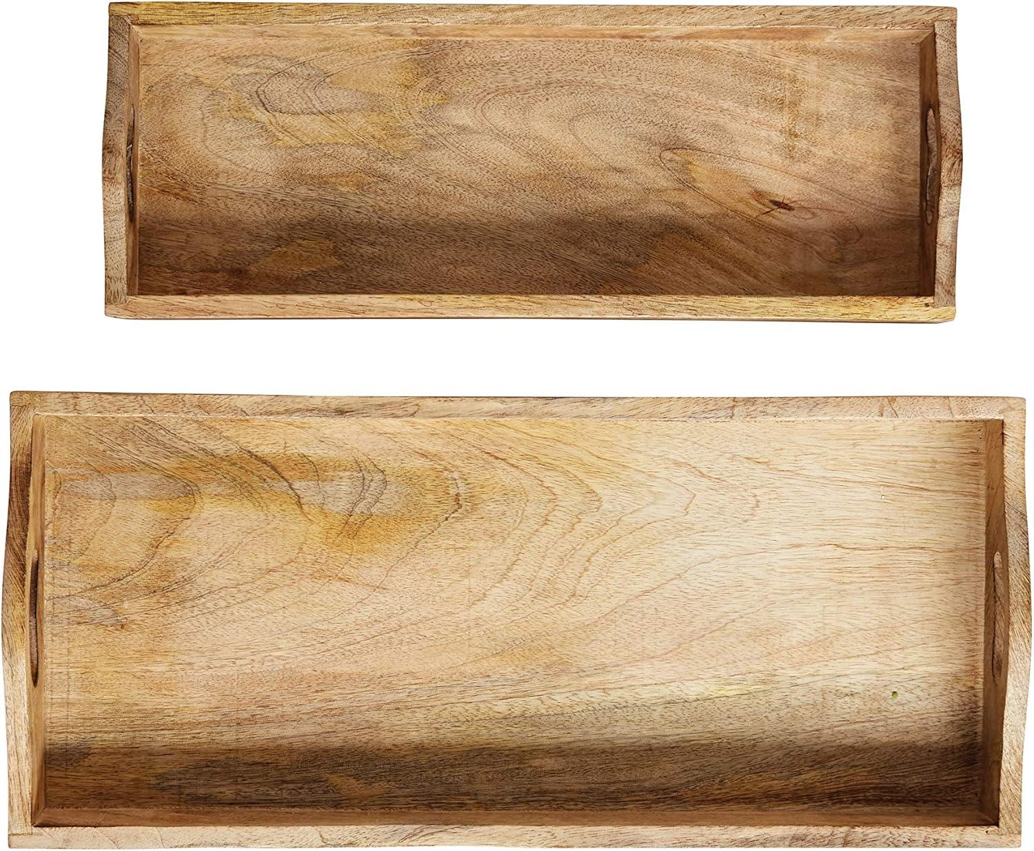 Rustic Rich Brown Mango Wood Serving Trays - Set of 2