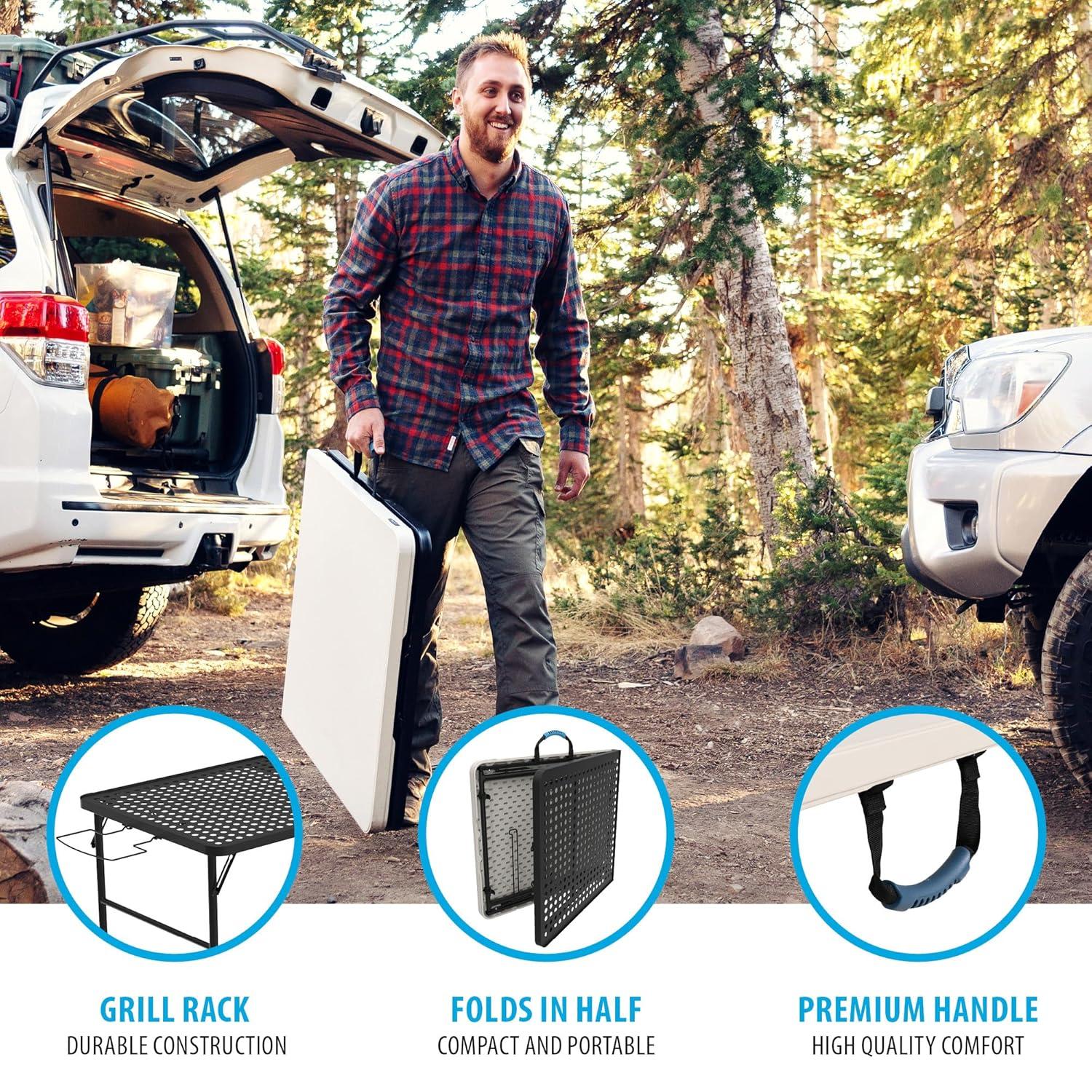 Lifetime 5 Foot Fold-in-Half Camping Folding Table, Indoor/Outdoor, Pumice (280875)