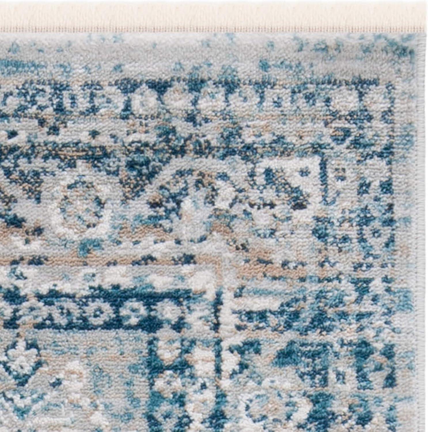 Elegant Victoria Distressed Blue & Grey Synthetic Rug - 4' x 6'