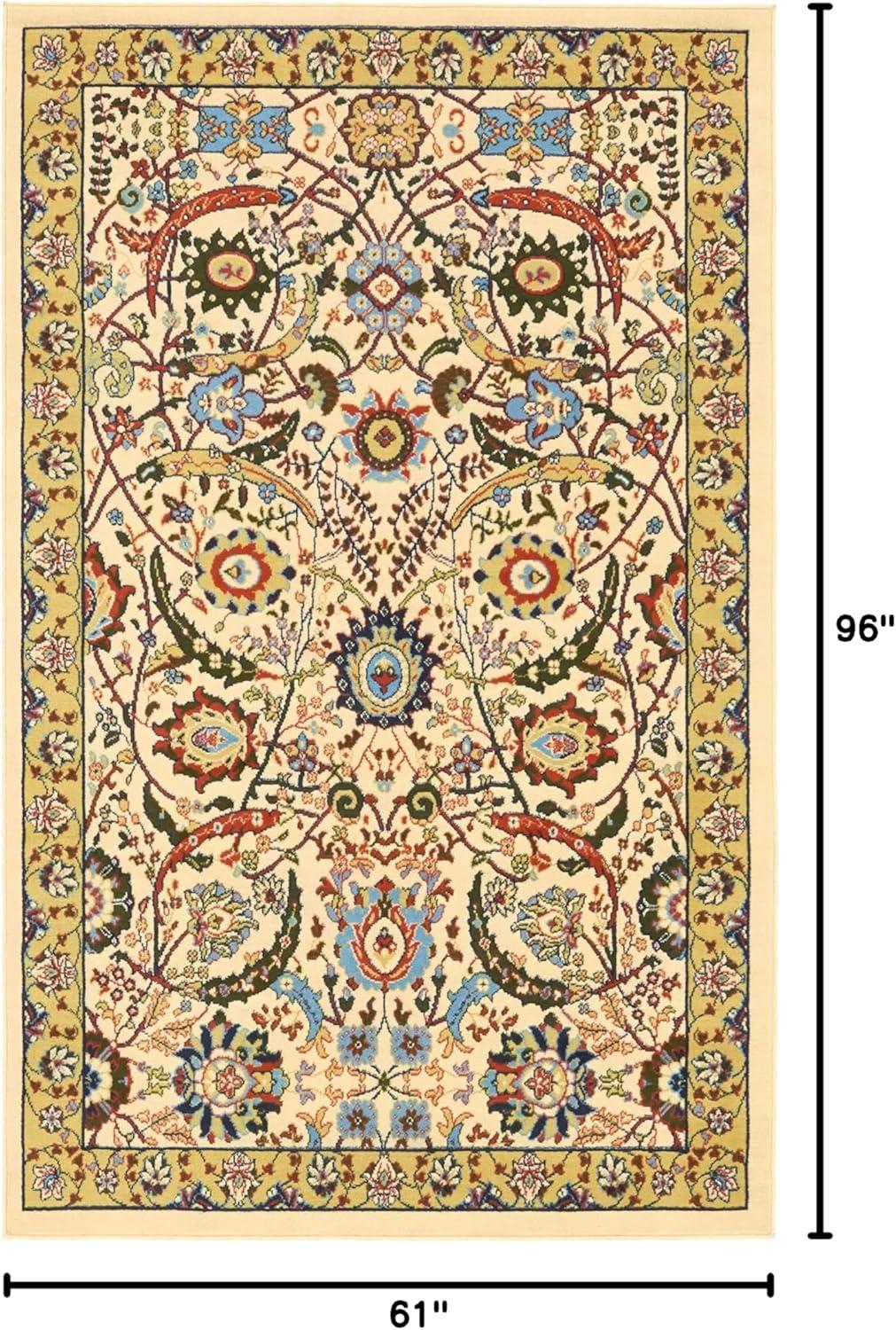 Ivory and Multicolor Rectangular Synthetic Area Rug